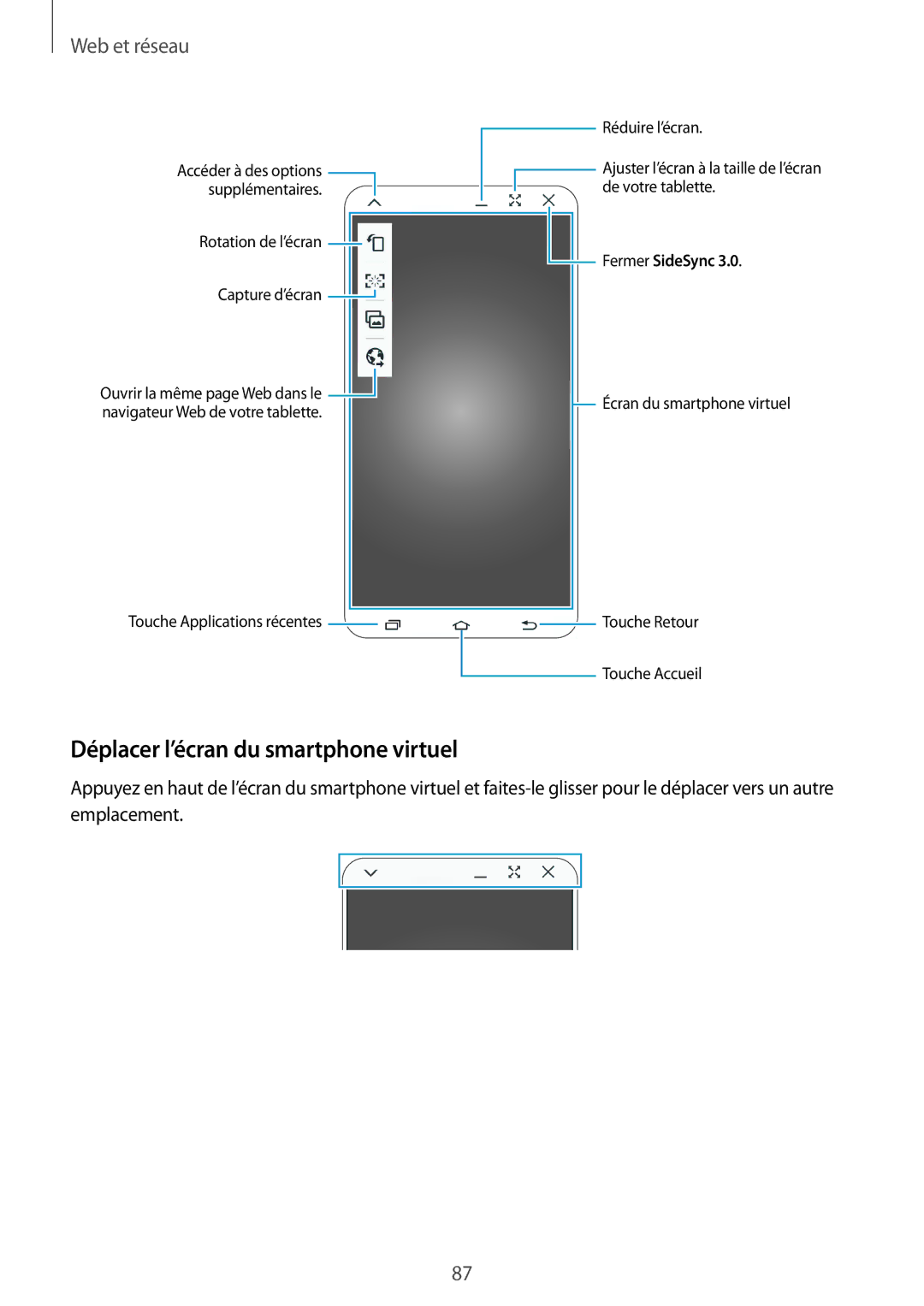 Samsung SM-P9000ZWAXEF, SM-P9000ZKAXEF manual Déplacer l’écran du smartphone virtuel 