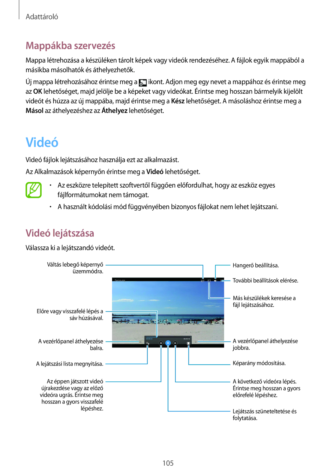 Samsung SM-P9000ZKAXEH manual Videó, Válassza ki a lejátszandó videót 