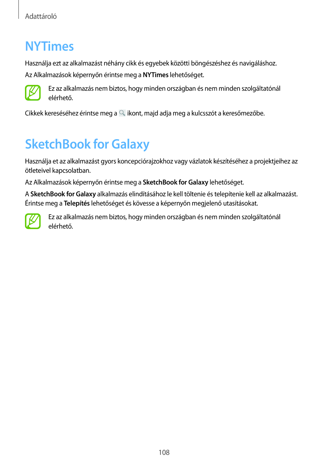 Samsung SM-P9000ZKAXEH manual NYTimes, SketchBook for Galaxy 