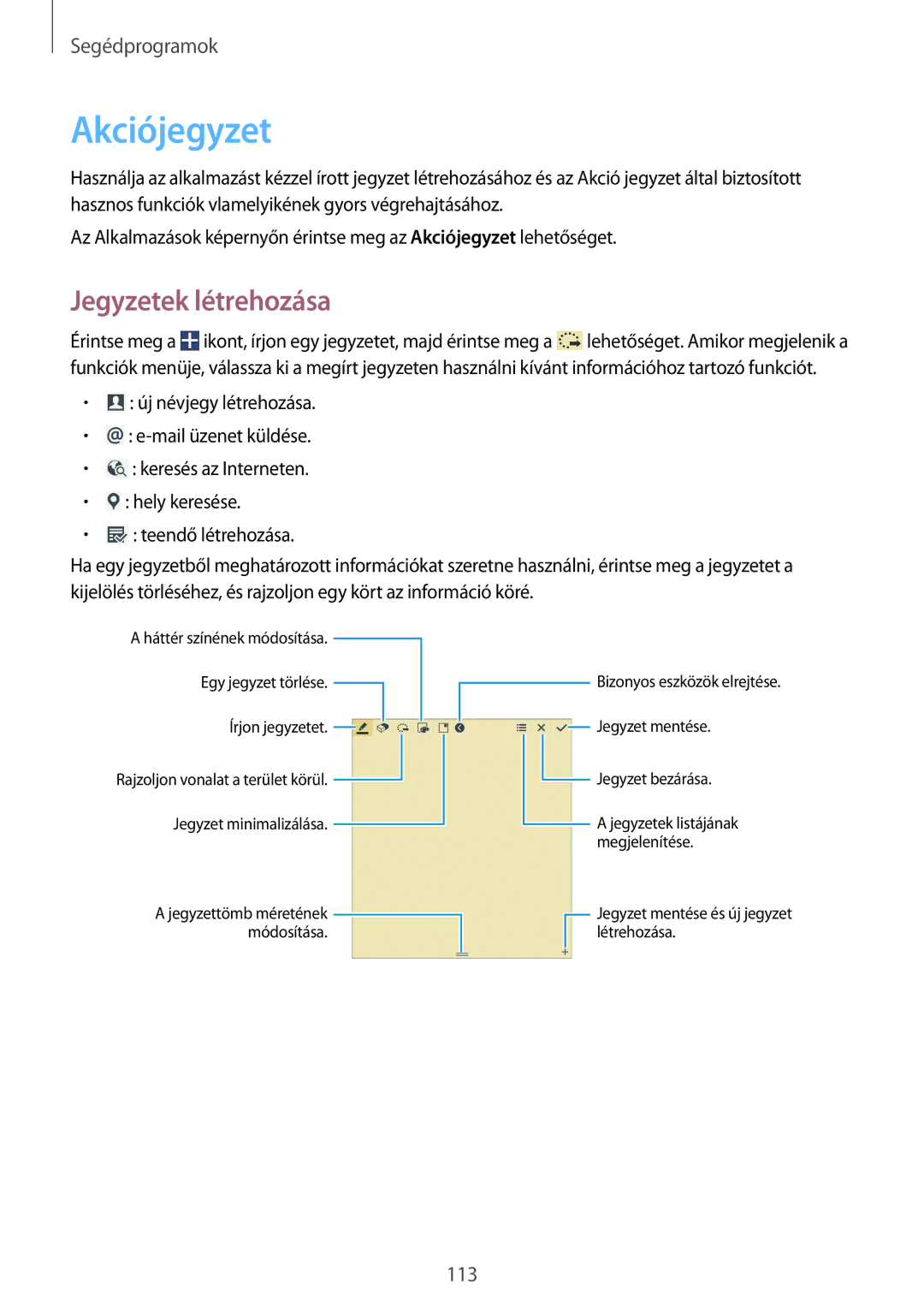 Samsung SM-P9000ZKAXEH manual Akciójegyzet, Jegyzetek létrehozása 