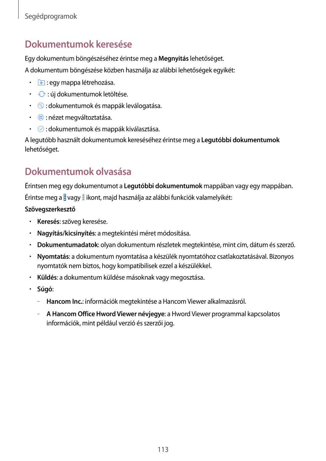 Samsung SM-P9000ZKAXEH manual Dokumentumok keresése, Dokumentumok olvasása 