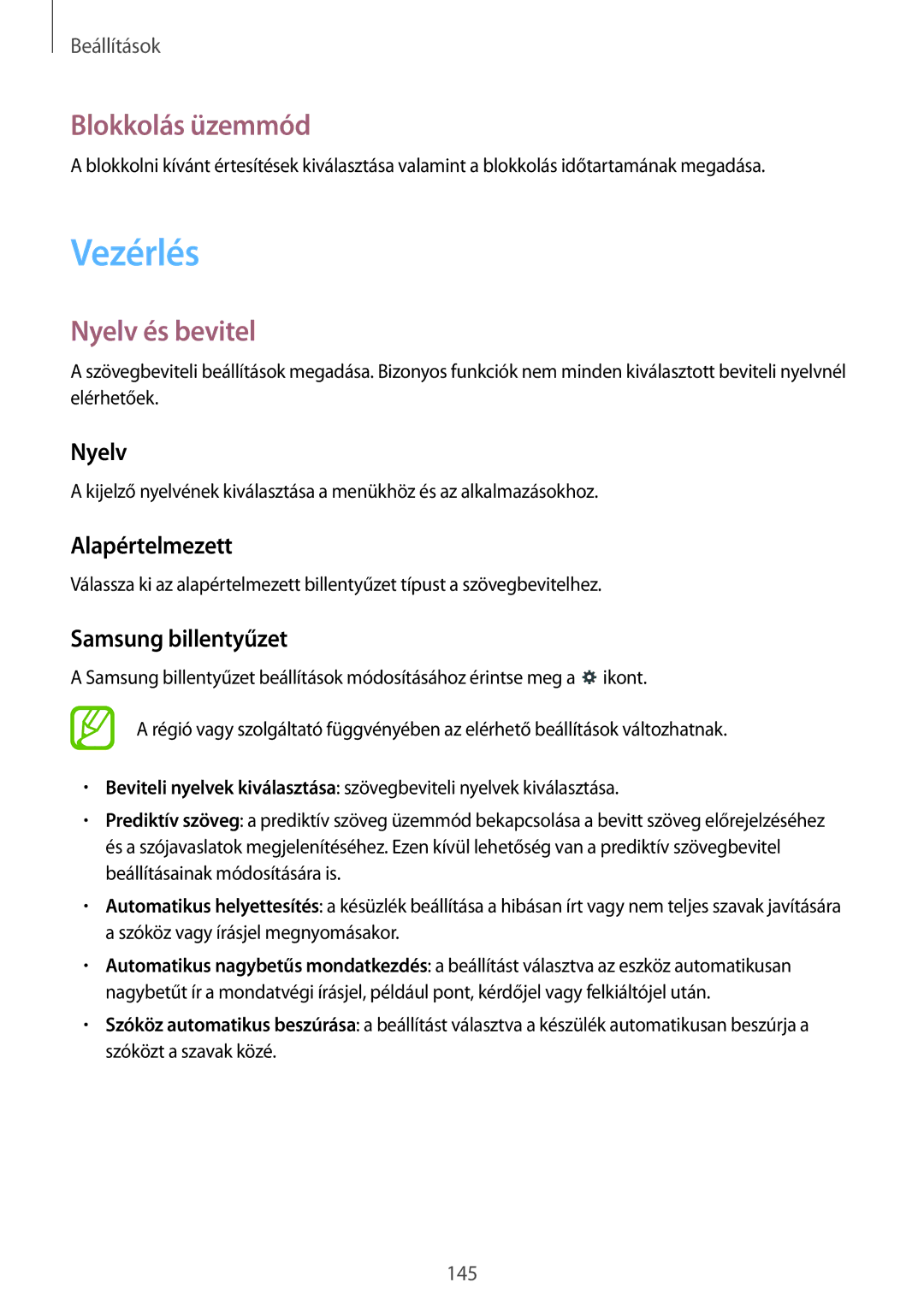 Samsung SM-P9000ZKAXEH manual Vezérlés, Blokkolás üzemmód, Nyelv és bevitel 