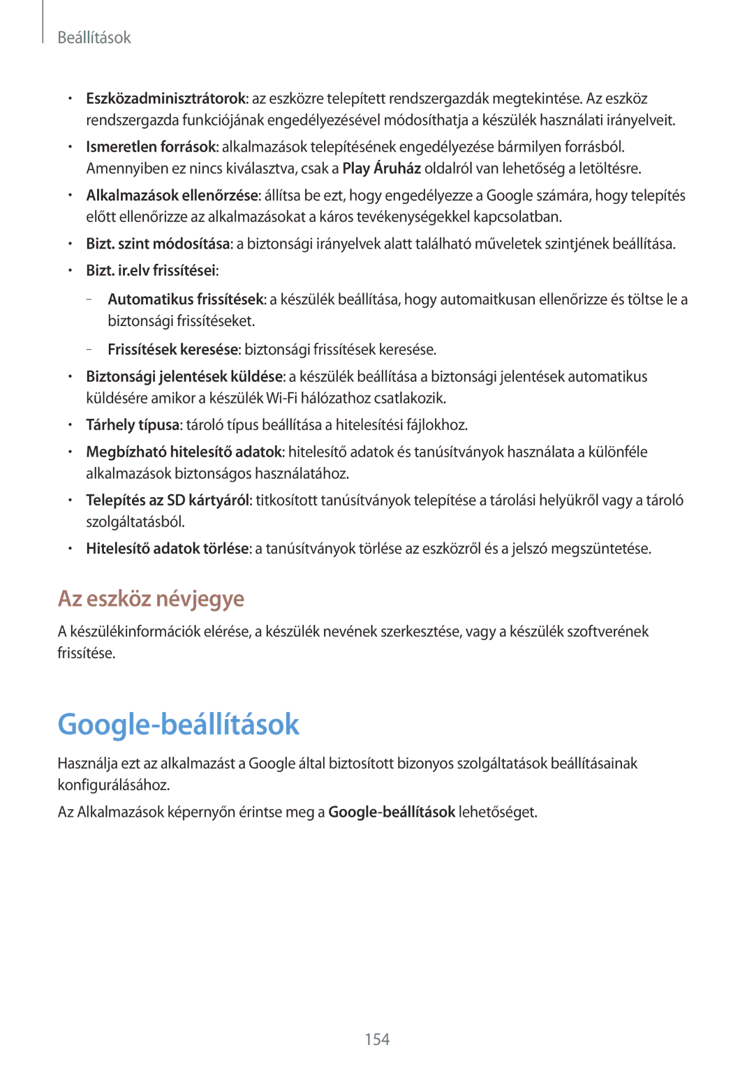 Samsung SM-P9000ZKAXEH manual Google-beállítások, Az eszköz névjegye 