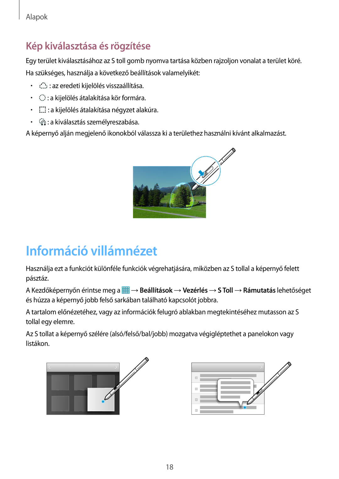 Samsung SM-P9000ZKAXEH manual Információ villámnézet, Kép kiválasztása és rögzítése 