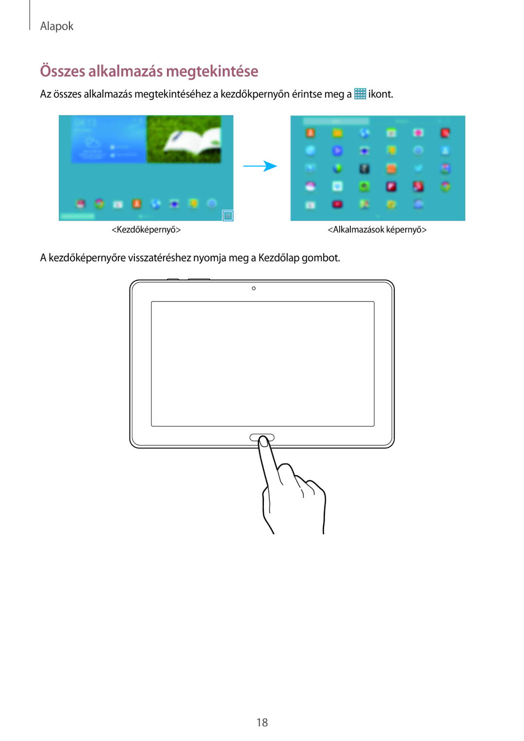 Samsung SM-P9000ZKAXEH manual Összes alkalmazás megtekintése 