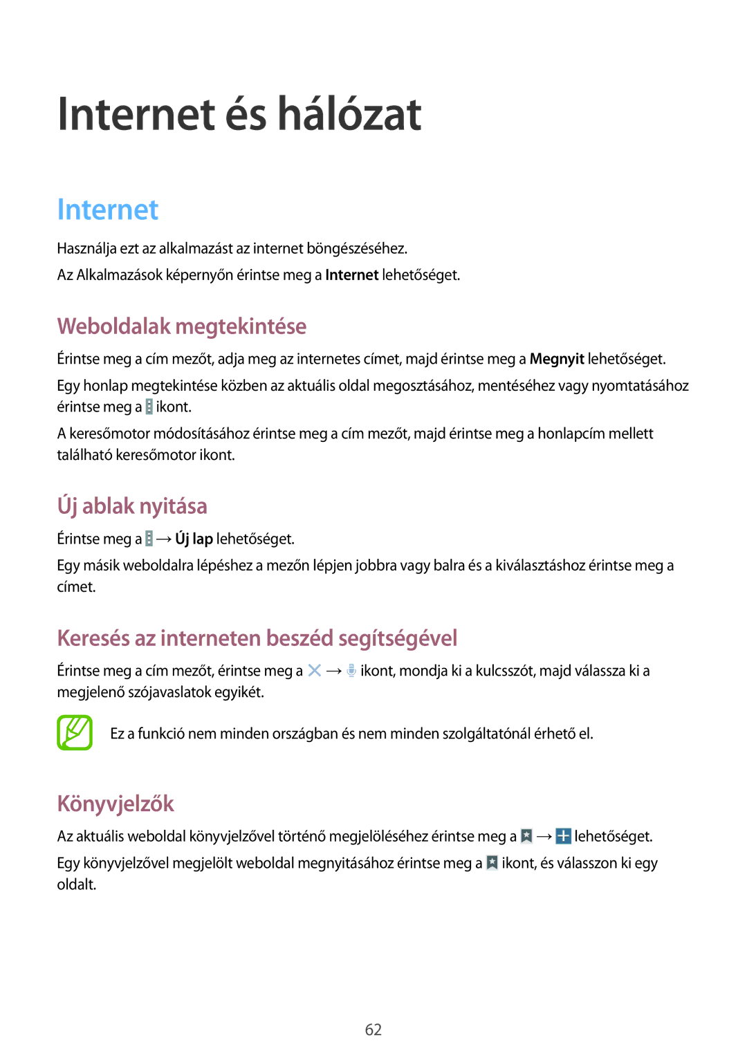 Samsung SM-P9000ZKAXEH manual Internet és hálózat 