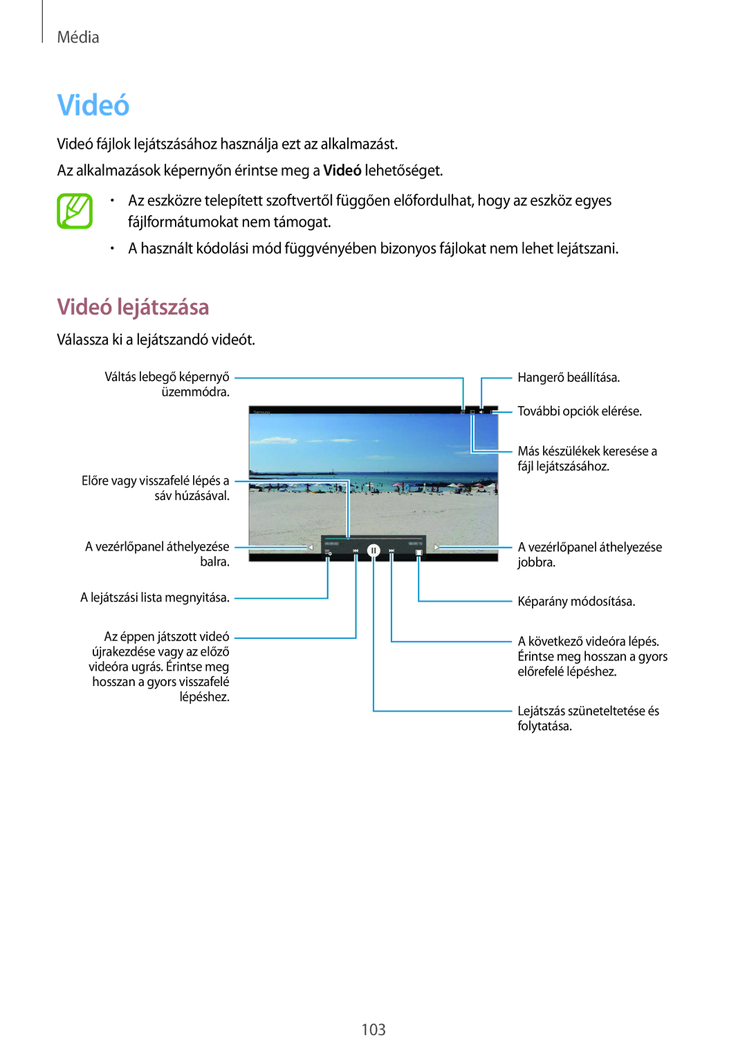 Samsung SM-P9000ZKAXEH manual Videó, Válassza ki a lejátszandó videót 