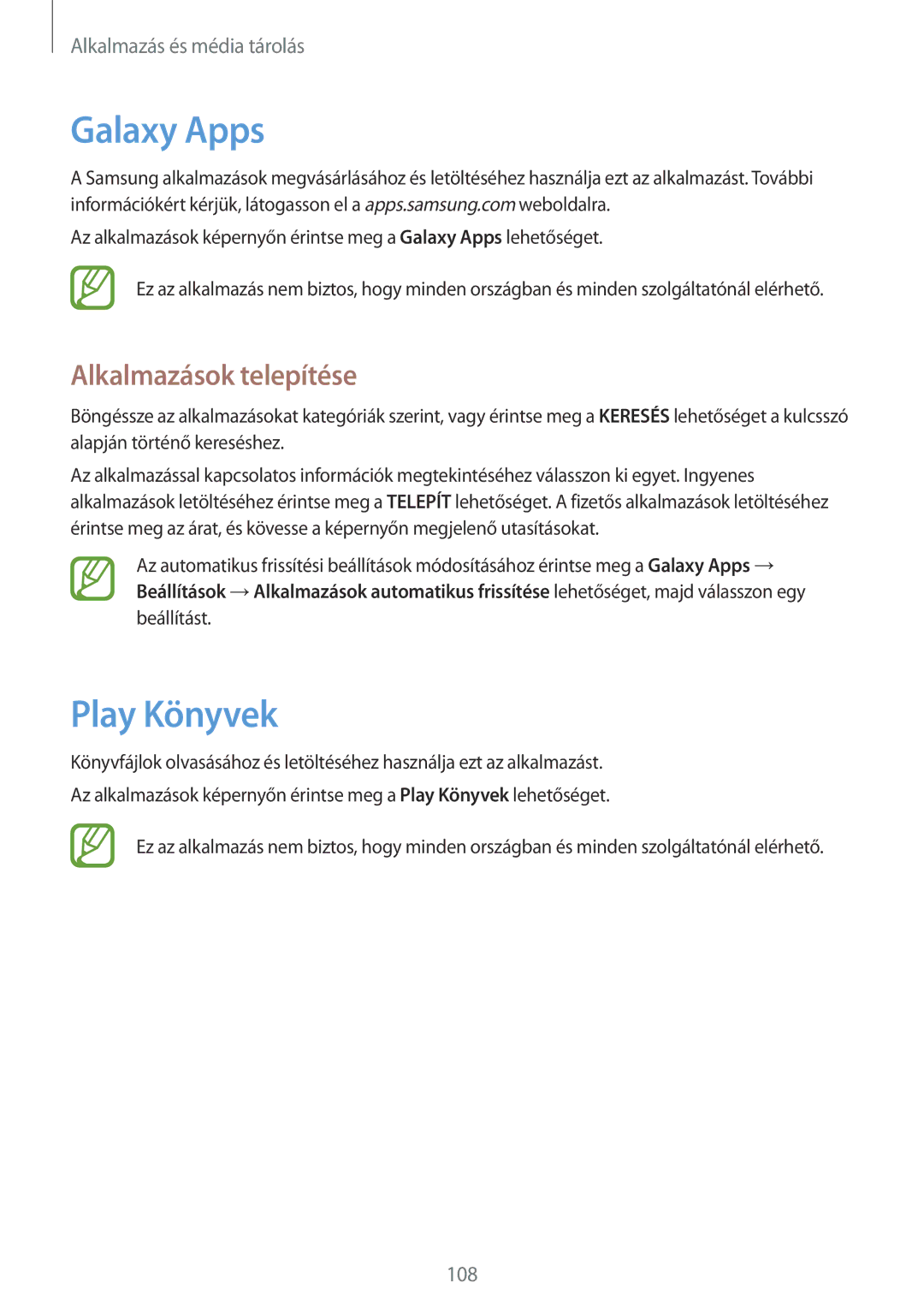 Samsung SM-P9000ZKAXEH manual Galaxy Apps, Play Könyvek 