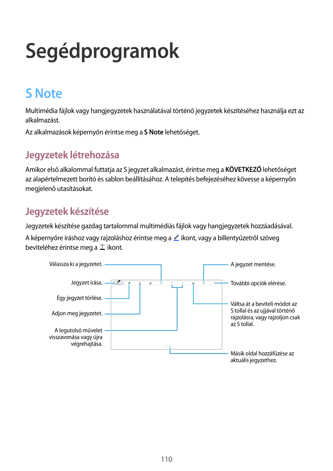 Samsung SM-P9000ZKAXEH manual Segédprogramok, Jegyzetek létrehozása, Jegyzetek készítése 