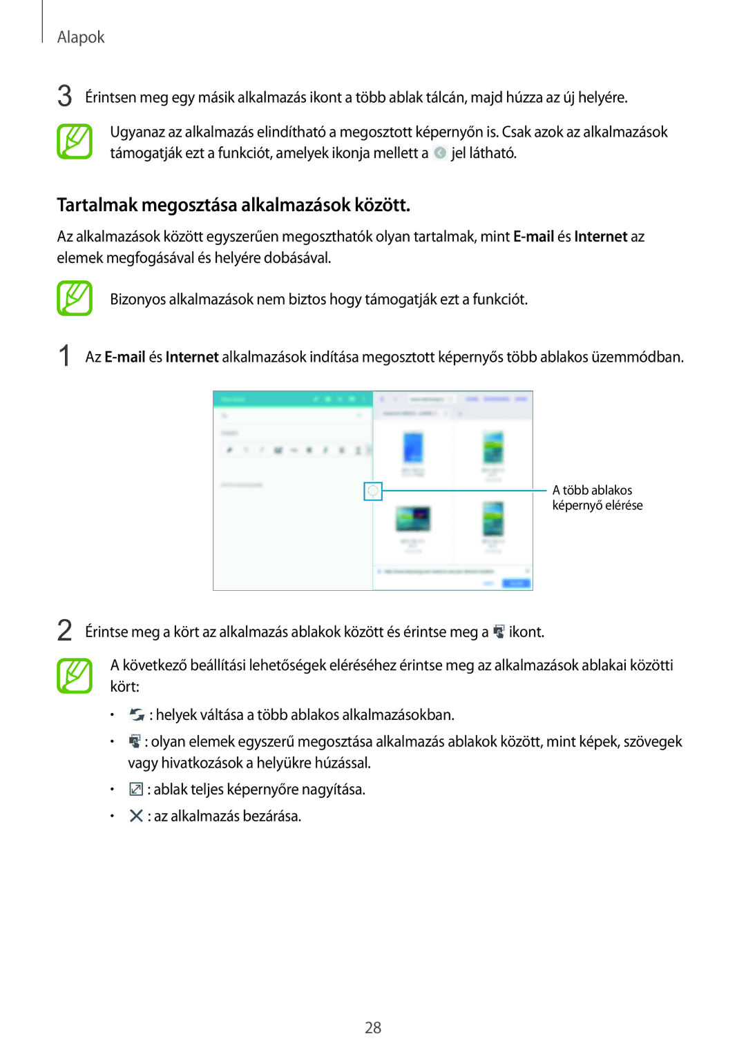 Samsung SM-P9000ZKAXEH manual Tartalmak megosztása alkalmazások között 