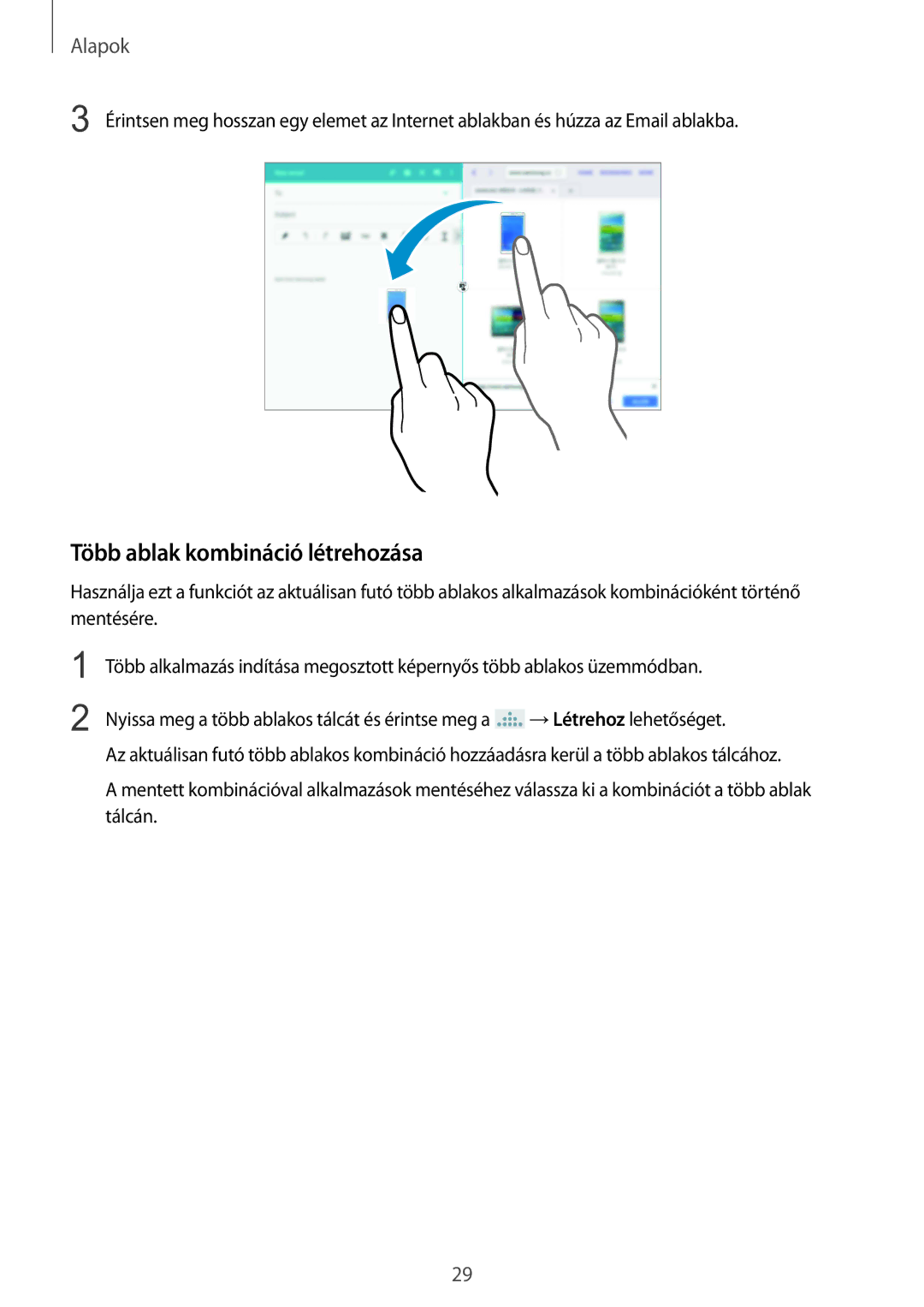 Samsung SM-P9000ZKAXEH manual Több ablak kombináció létrehozása 