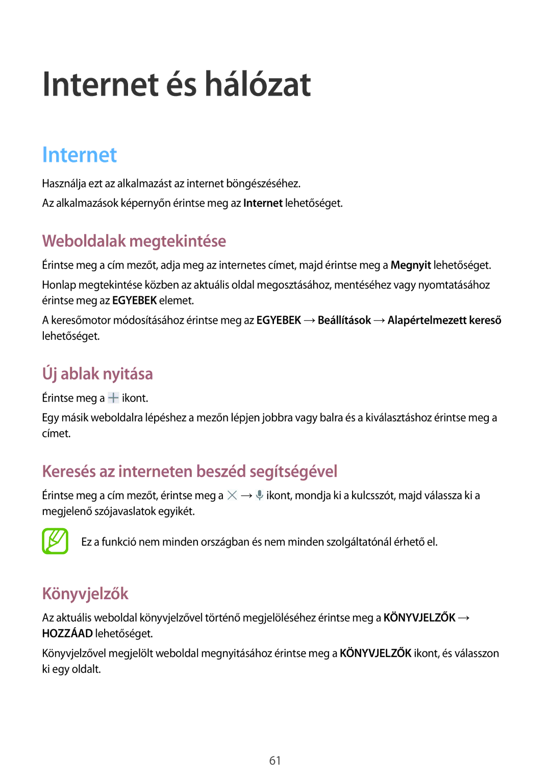 Samsung SM-P9000ZKAXEH manual Internet és hálózat 