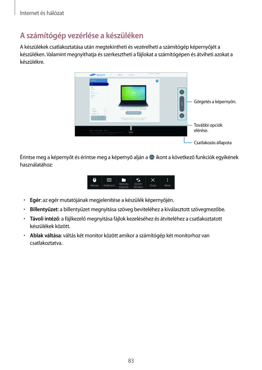 Samsung SM-P9000ZKAXEH manual Számítógép vezérlése a készüléken 