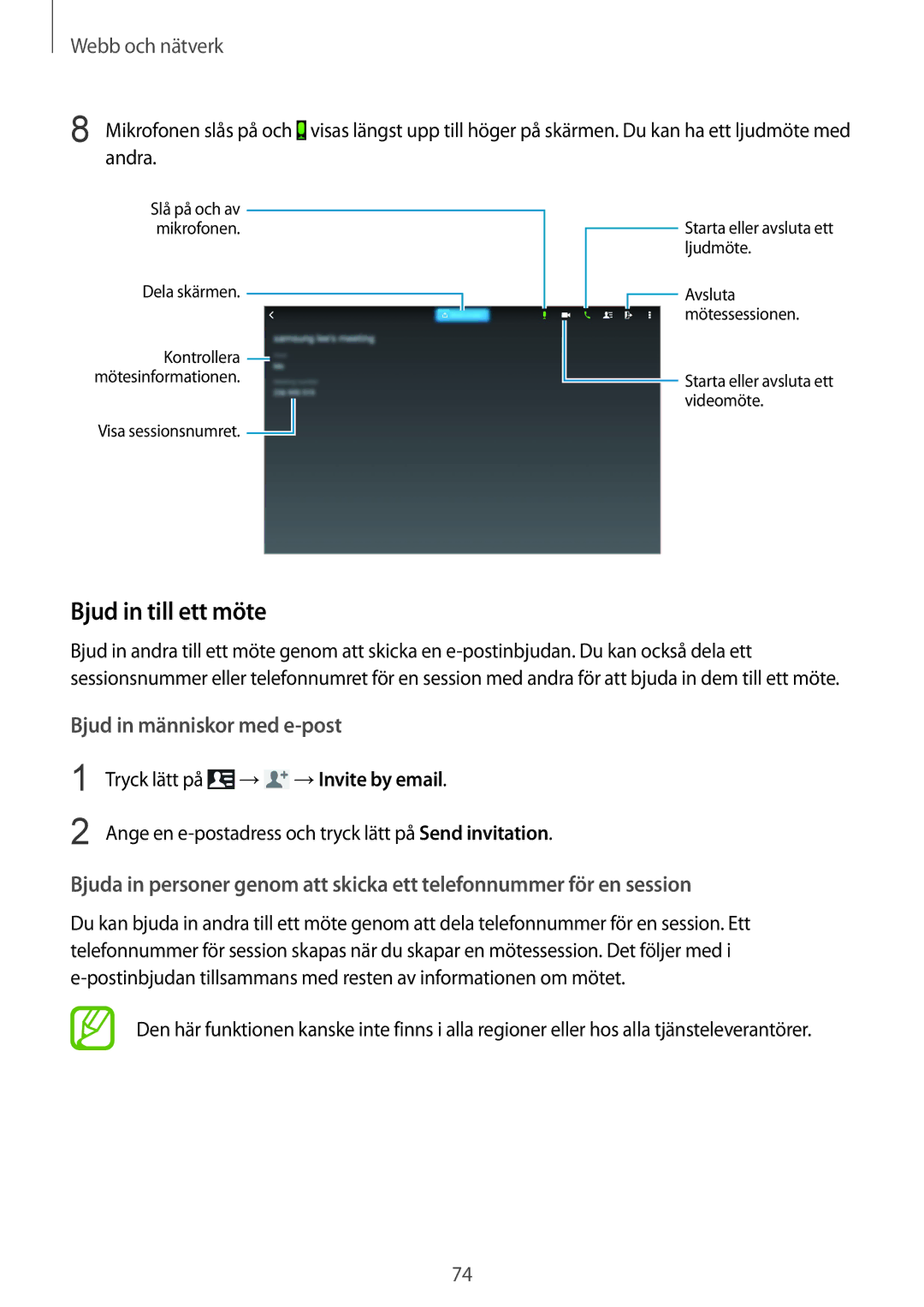 Samsung SM-P9000ZKANEE, SM-P9000ZKYNEE, SM-P9000ZWYNEE, SM-P9000ZWANEE manual Bjud in till ett möte 