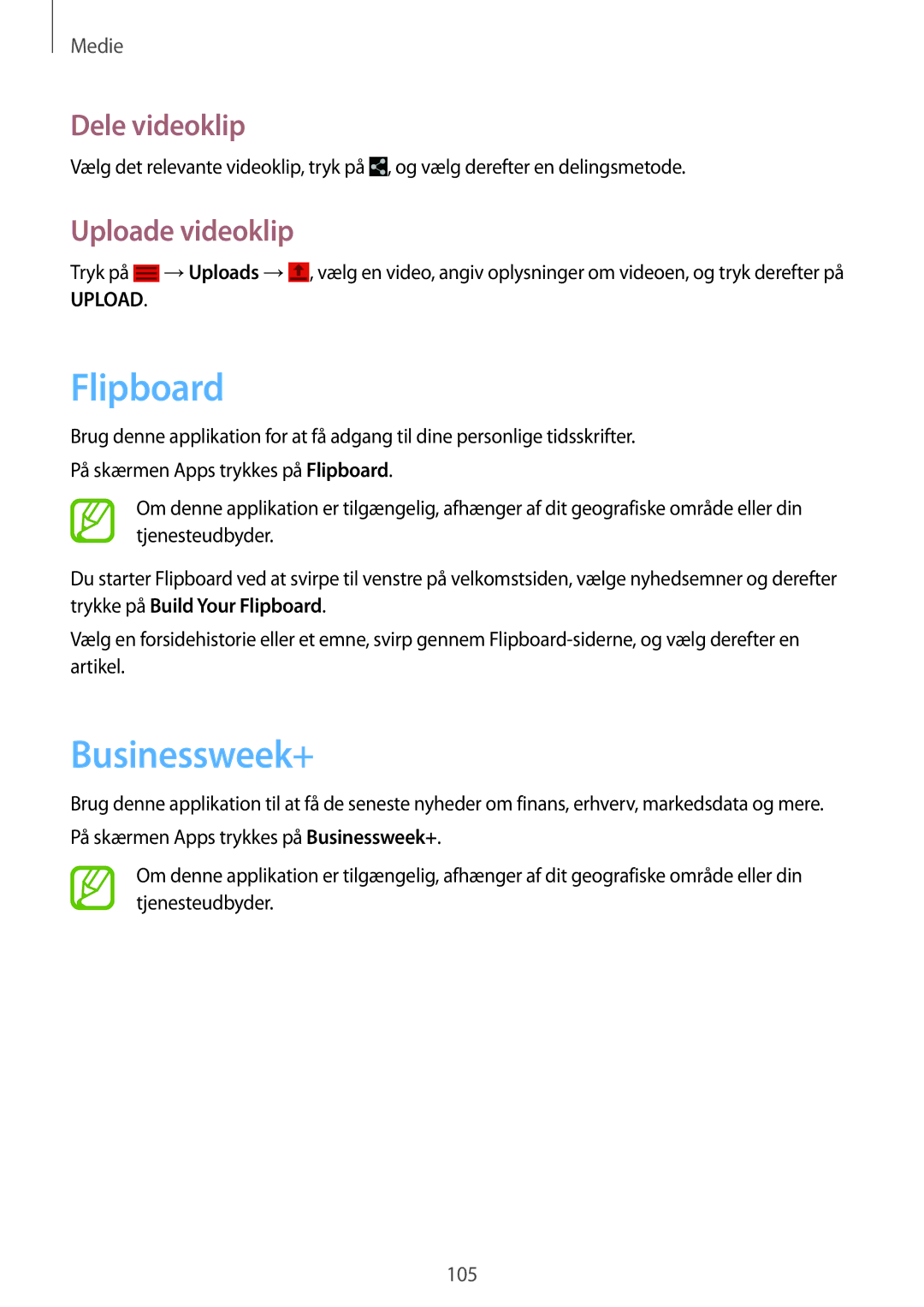 Samsung SM-P9000ZWYNEE, SM-P9000ZKYNEE, SM-P9000ZKANEE, SM-P9000ZWANEE manual Flipboard, Businessweek+, Uploade videoklip 