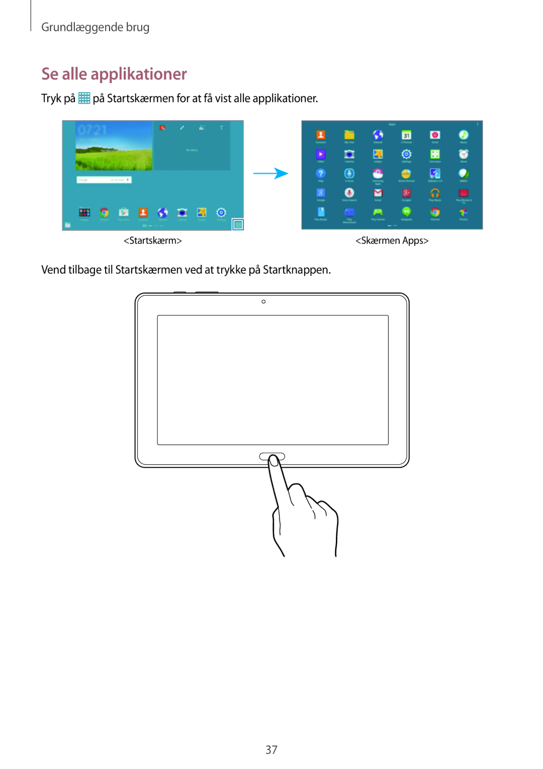 Samsung SM-P9000ZWYNEE, SM-P9000ZKYNEE, SM-P9000ZKANEE, SM-P9000ZWANEE manual Se alle applikationer 