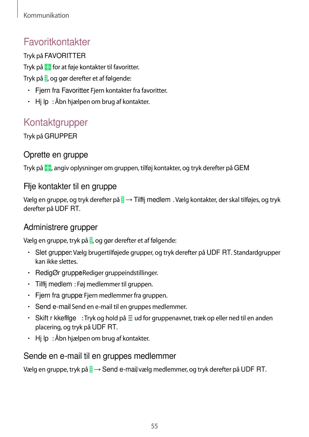 Samsung SM-P9000ZWANEE, SM-P9000ZKYNEE, SM-P9000ZWYNEE, SM-P9000ZKANEE manual Favoritkontakter, Kontaktgrupper 