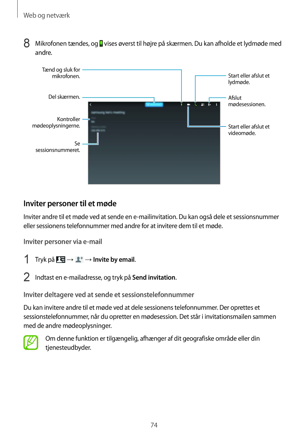 Samsung SM-P9000ZKANEE, SM-P9000ZKYNEE, SM-P9000ZWYNEE, SM-P9000ZWANEE manual Inviter personer til et møde, →Invite by email 