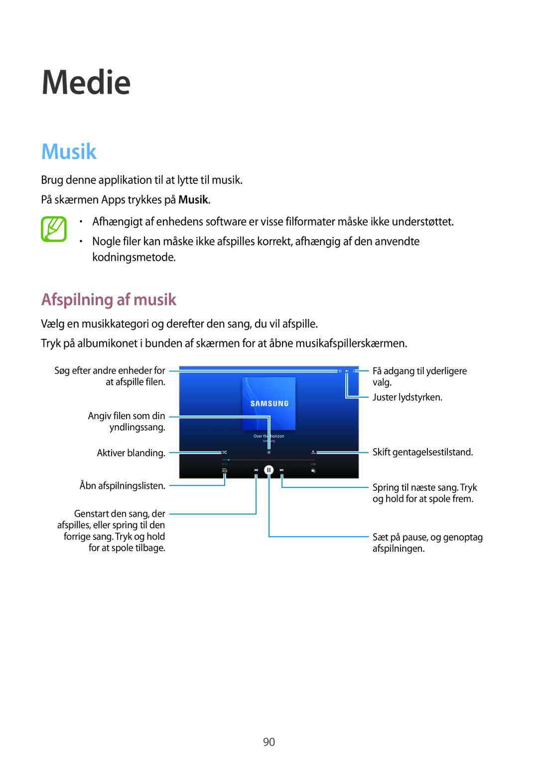 Samsung SM-P9000ZKANEE, SM-P9000ZKYNEE, SM-P9000ZWYNEE, SM-P9000ZWANEE manual Musik, Afspilning af musik 