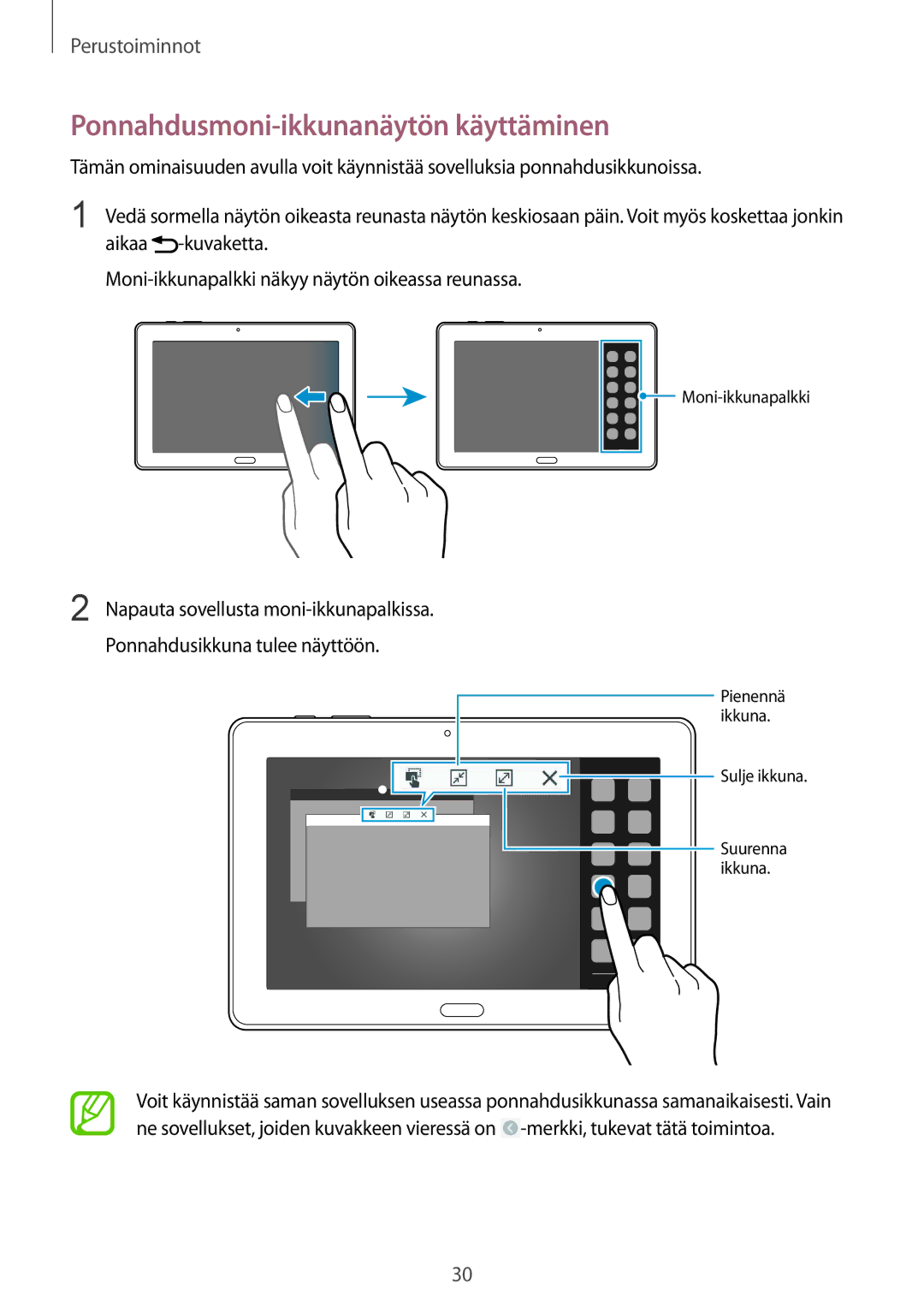 Samsung SM-P9000ZKANEE, SM-P9000ZKYNEE, SM-P9000ZWYNEE, SM-P9000ZWANEE manual Ponnahdusmoni-ikkunanäytön käyttäminen 