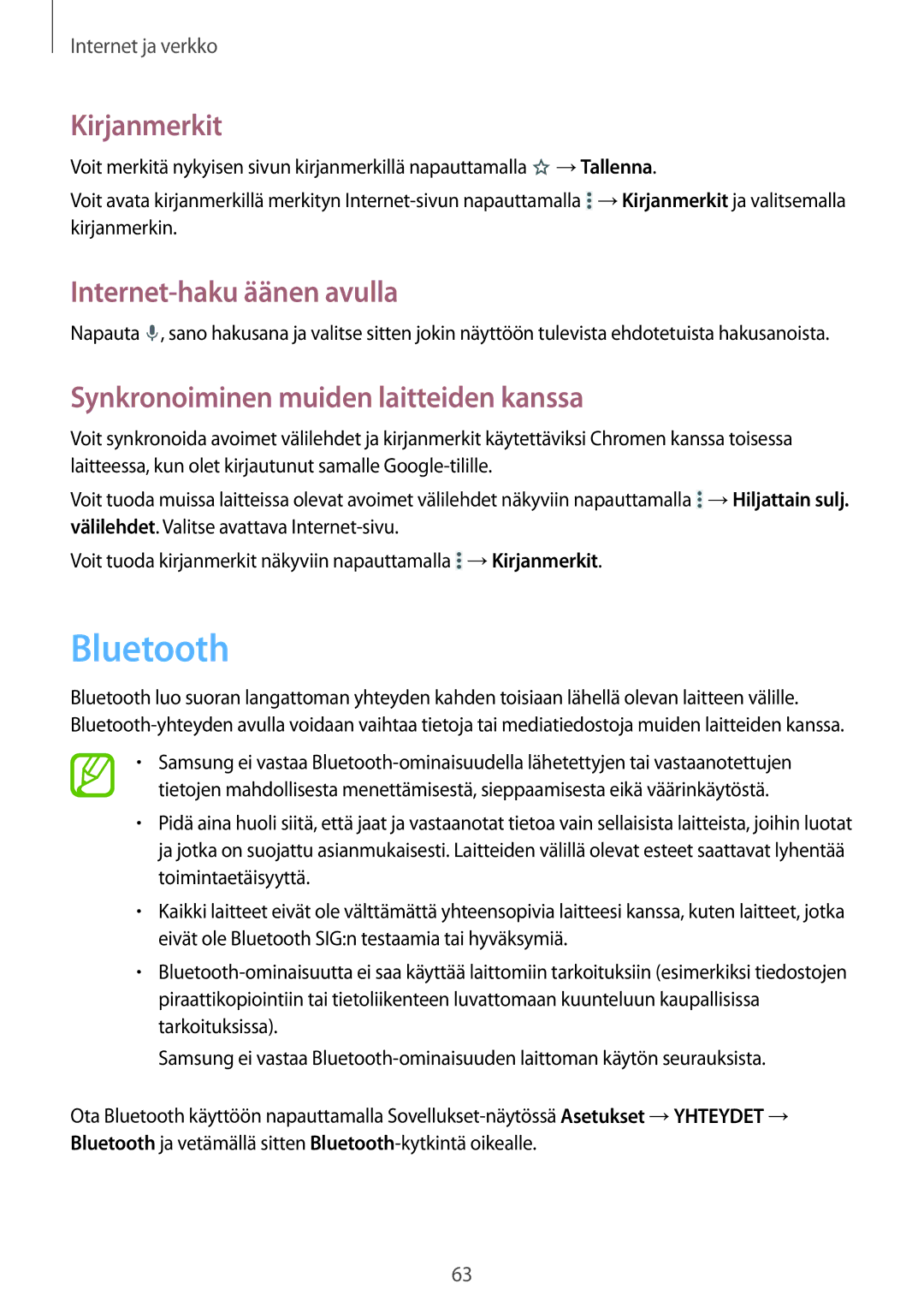 Samsung SM-P9000ZWANEE, SM-P9000ZKYNEE, SM-P9000ZWYNEE, SM-P9000ZKANEE Bluetooth, Synkronoiminen muiden laitteiden kanssa 