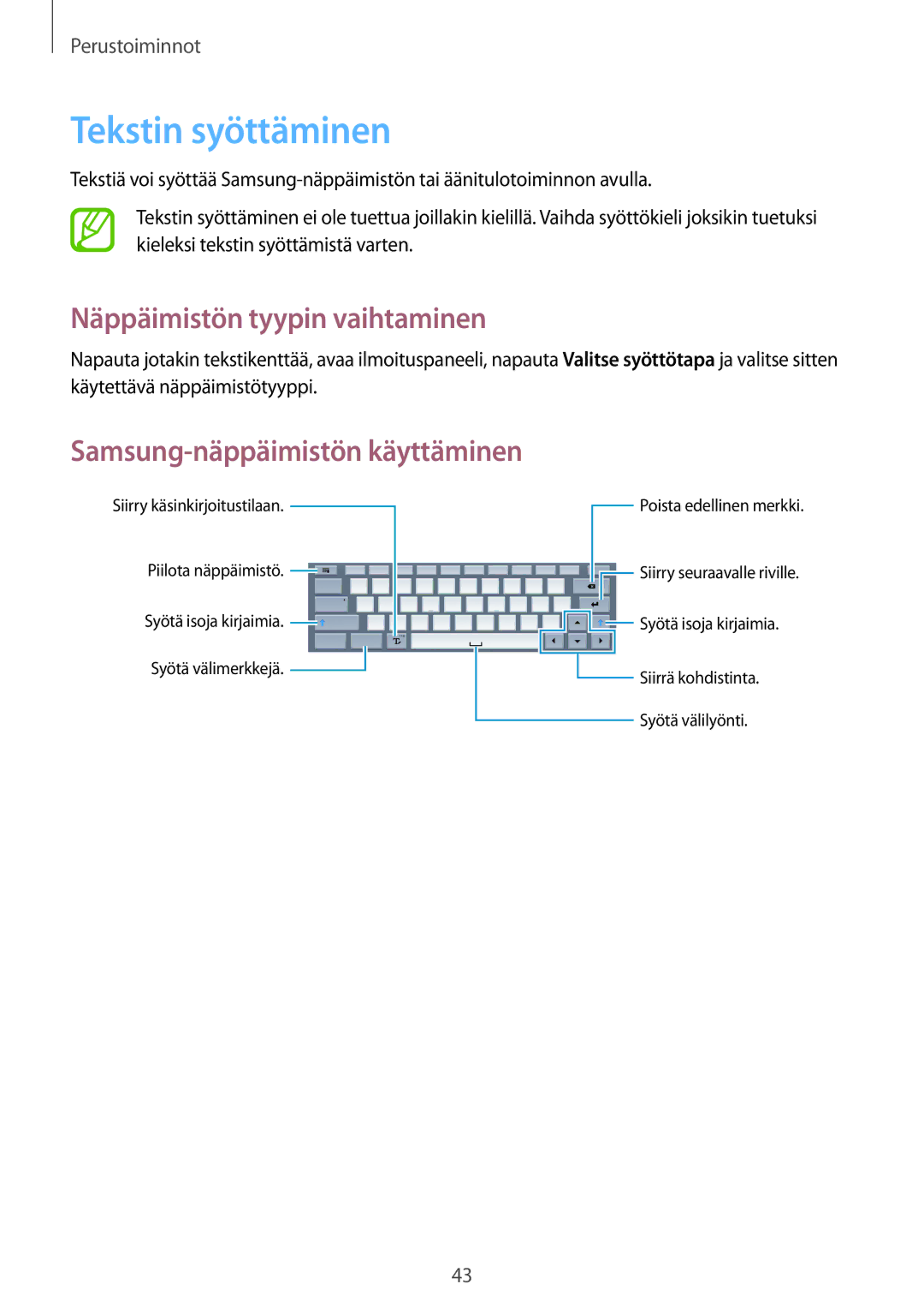 Samsung SM-P9000ZWANEE, SM-P9000ZKYNEE, SM-P9000ZWYNEE, SM-P9000ZKANEE Tekstin syöttäminen, Näppäimistön tyypin vaihtaminen 