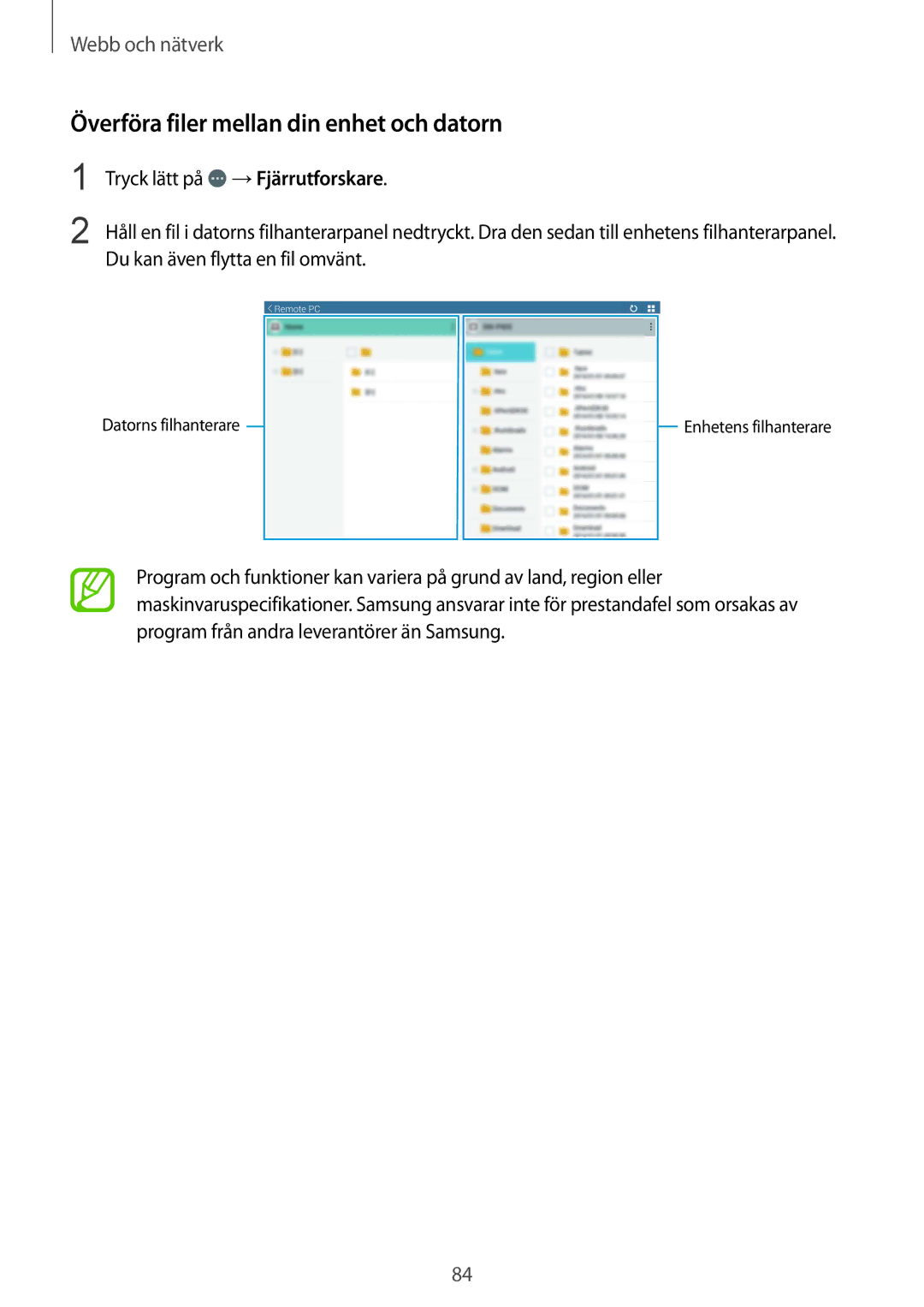 Samsung SM-P9000ZKYNEE, SM-P9000ZWYNEE, SM-P9000ZKANEE, SM-P9000ZWANEE manual Överföra filer mellan din enhet och datorn 