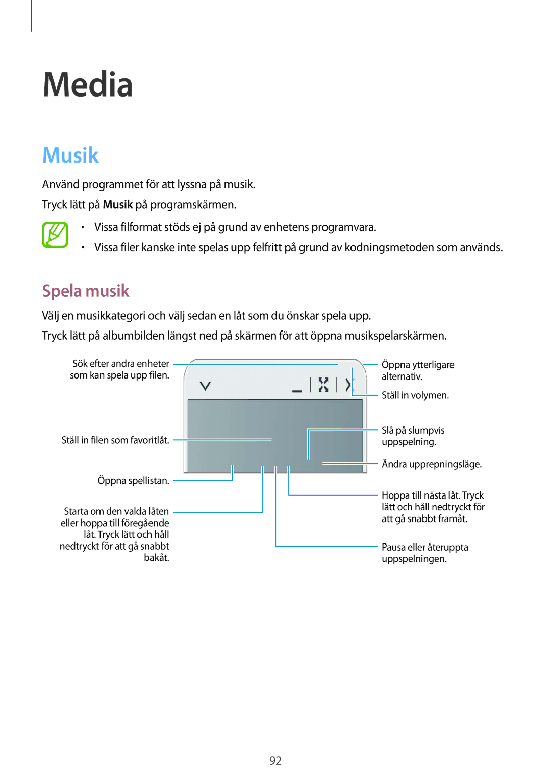 Samsung SM-P9000ZKYNEE, SM-P9000ZWYNEE, SM-P9000ZKANEE, SM-P9000ZWANEE manual Media, Musik, Spela musik 