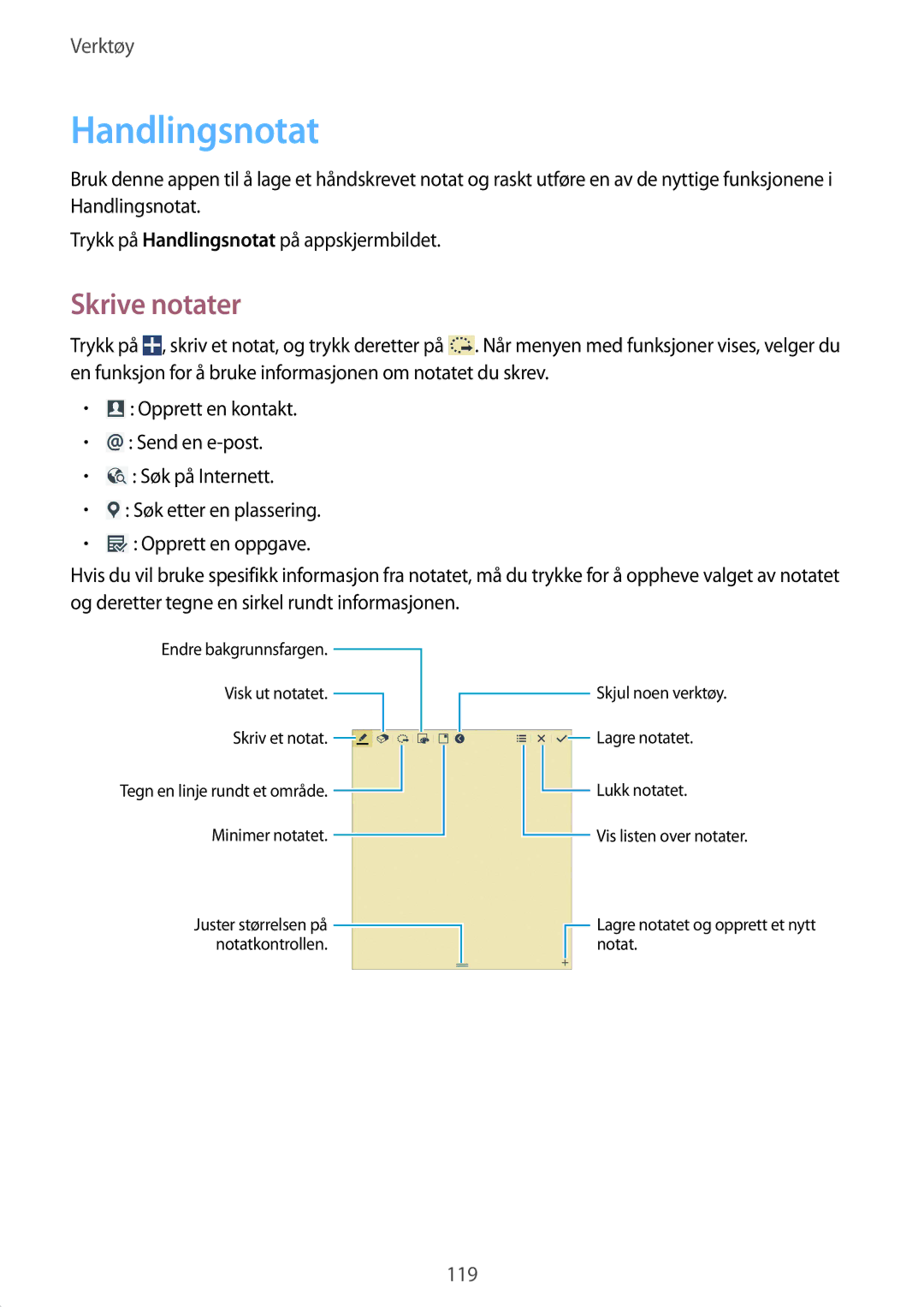 Samsung SM-P9000ZWANEE, SM-P9000ZKYNEE, SM-P9000ZWYNEE, SM-P9000ZKANEE manual Handlingsnotat, Skrive notater 