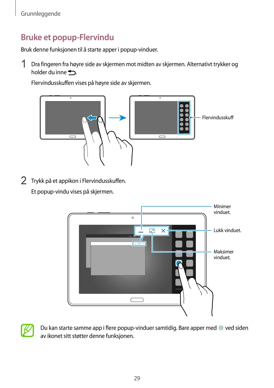 Samsung SM-P9000ZWYNEE, SM-P9000ZKYNEE, SM-P9000ZKANEE, SM-P9000ZWANEE manual Bruke et popup-Flervindu 