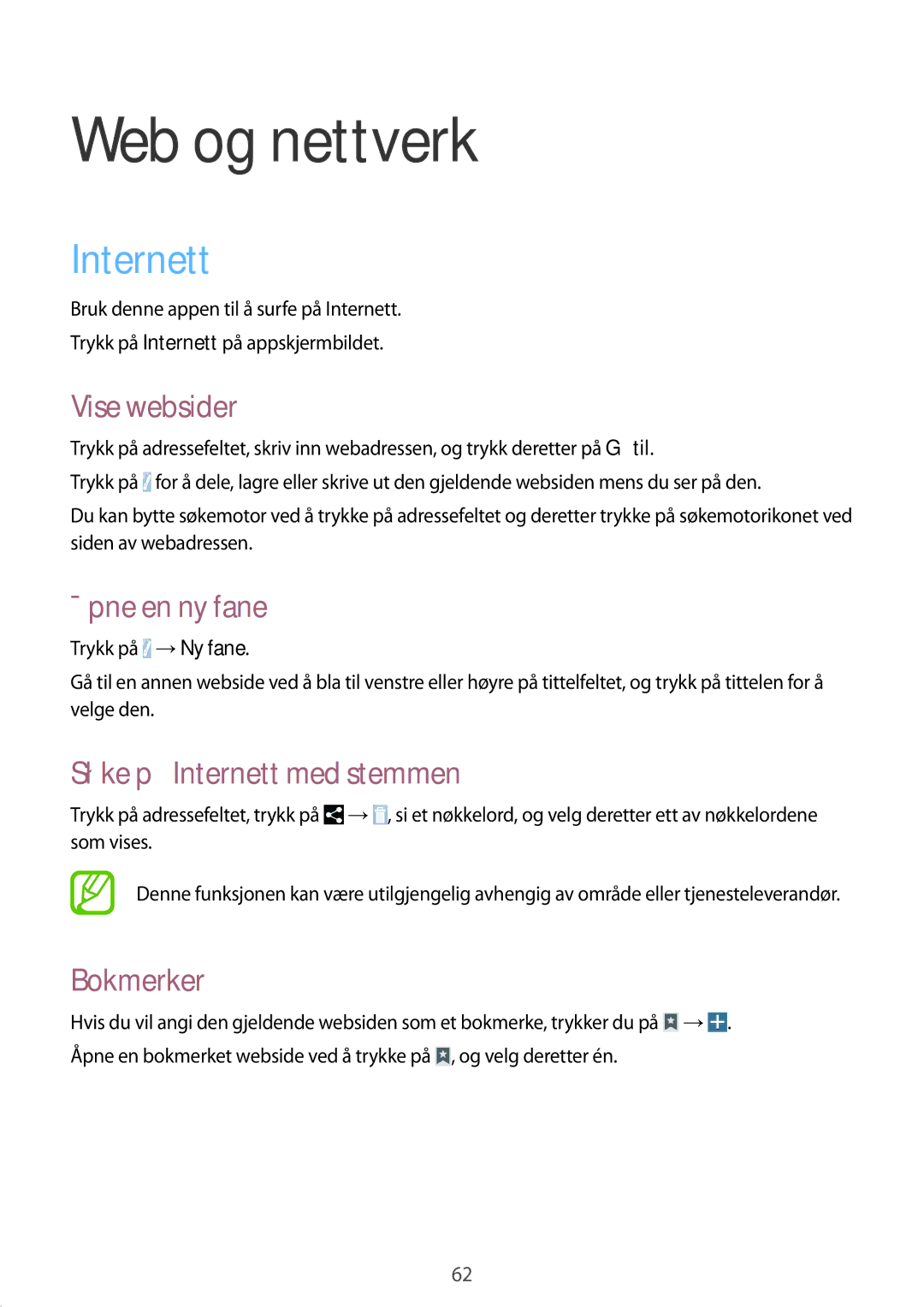 Samsung SM-P9000ZKANEE, SM-P9000ZKYNEE, SM-P9000ZWYNEE, SM-P9000ZWANEE manual Web og nettverk, Internett 