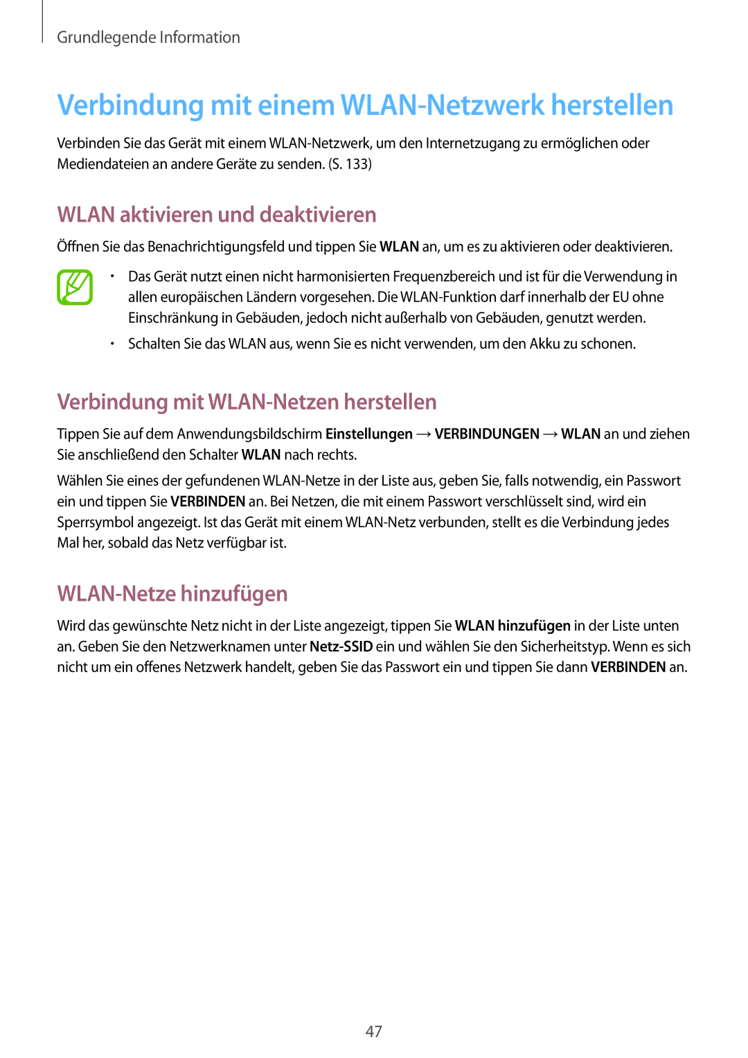 Samsung SM-P9000ZWAXEO Wlan aktivieren und deaktivieren, Verbindung mit WLAN-Netzen herstellen, WLAN-Netze hinzufügen 