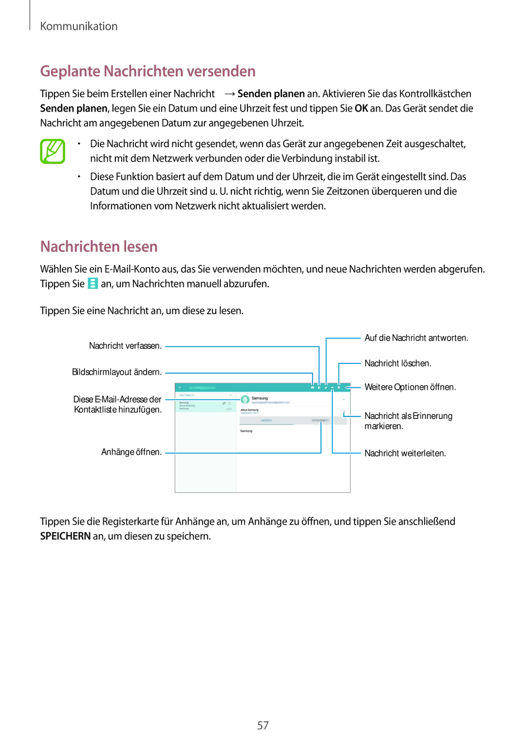 Samsung SM-P9000ZWADBT, SM-P9000ZWAATO, SM-P9000ZKAXEO, SM-P9000ZKASEB Geplante Nachrichten versenden, Nachrichten lesen 