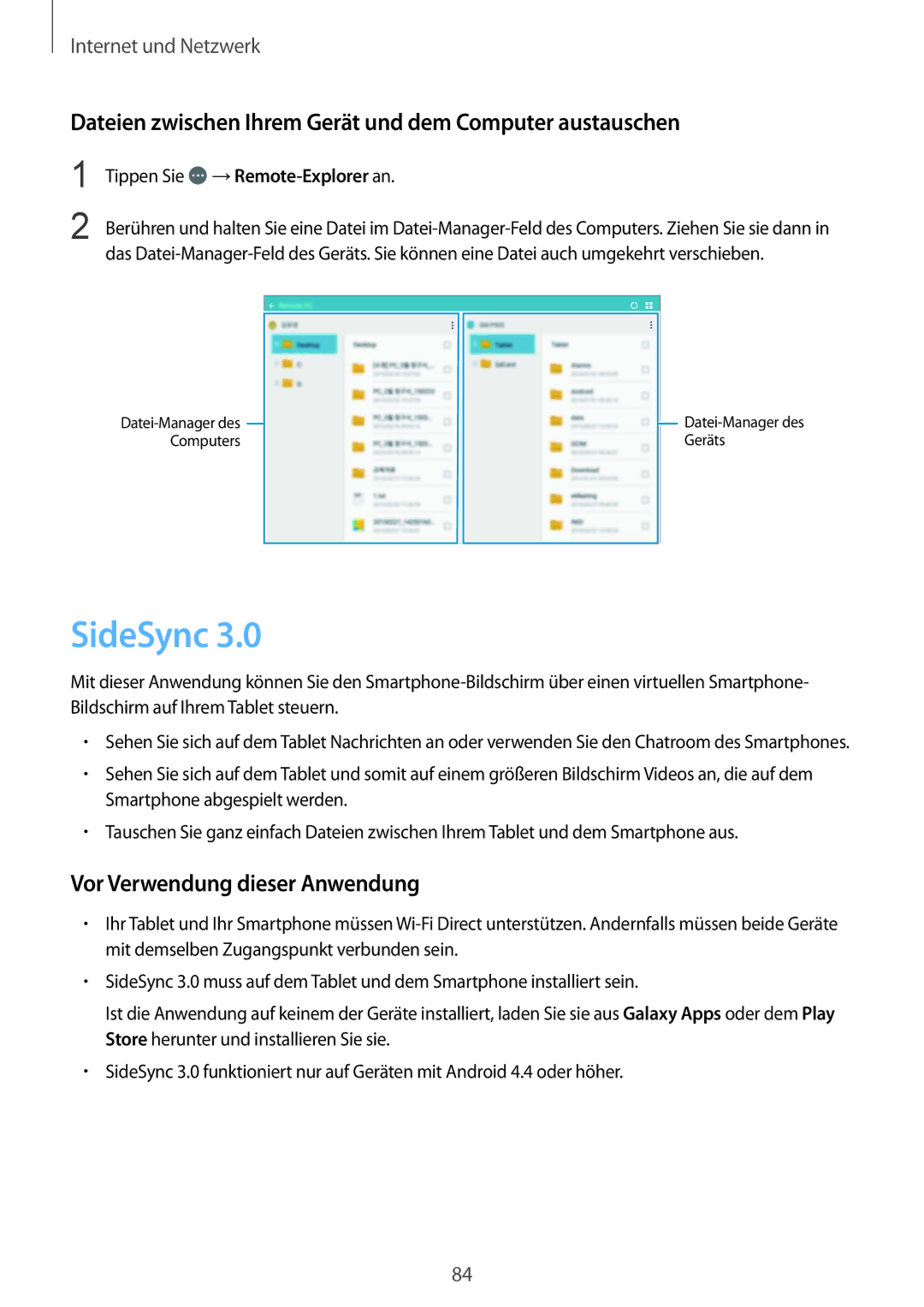 Samsung SM-P9000ZKATUR, SM-P9000ZWAATO, SM-P9000ZKAXEO SideSync, Dateien zwischen Ihrem Gerät und dem Computer austauschen 