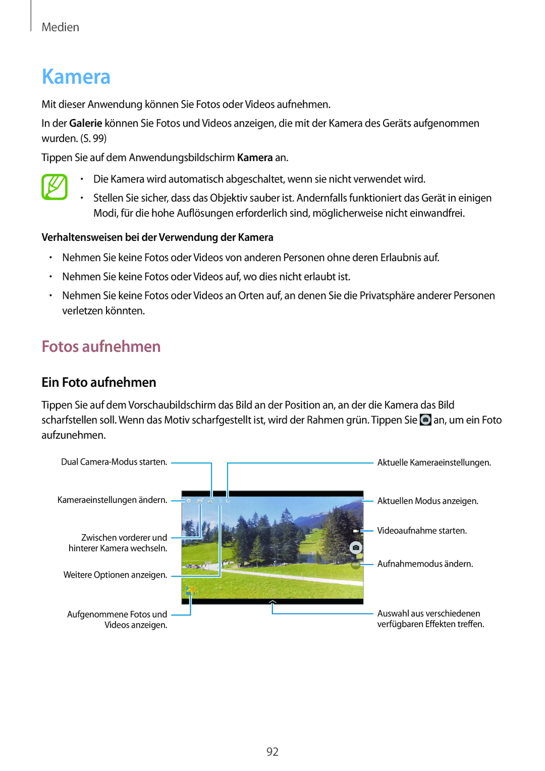 Samsung SM-P9000ZKAXEO, SM-P9000ZWAATO, SM-P9000ZKASEB, SM-P9000ZKAATO manual Kamera, Fotos aufnehmen, Ein Foto aufnehmen 