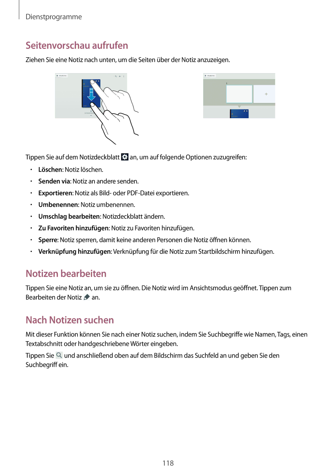Samsung SM-P9000ZKAXEO, SM-P9000ZWAATO, SM-P9000ZKASEB Seitenvorschau aufrufen, Notizen bearbeiten, Nach Notizen suchen 