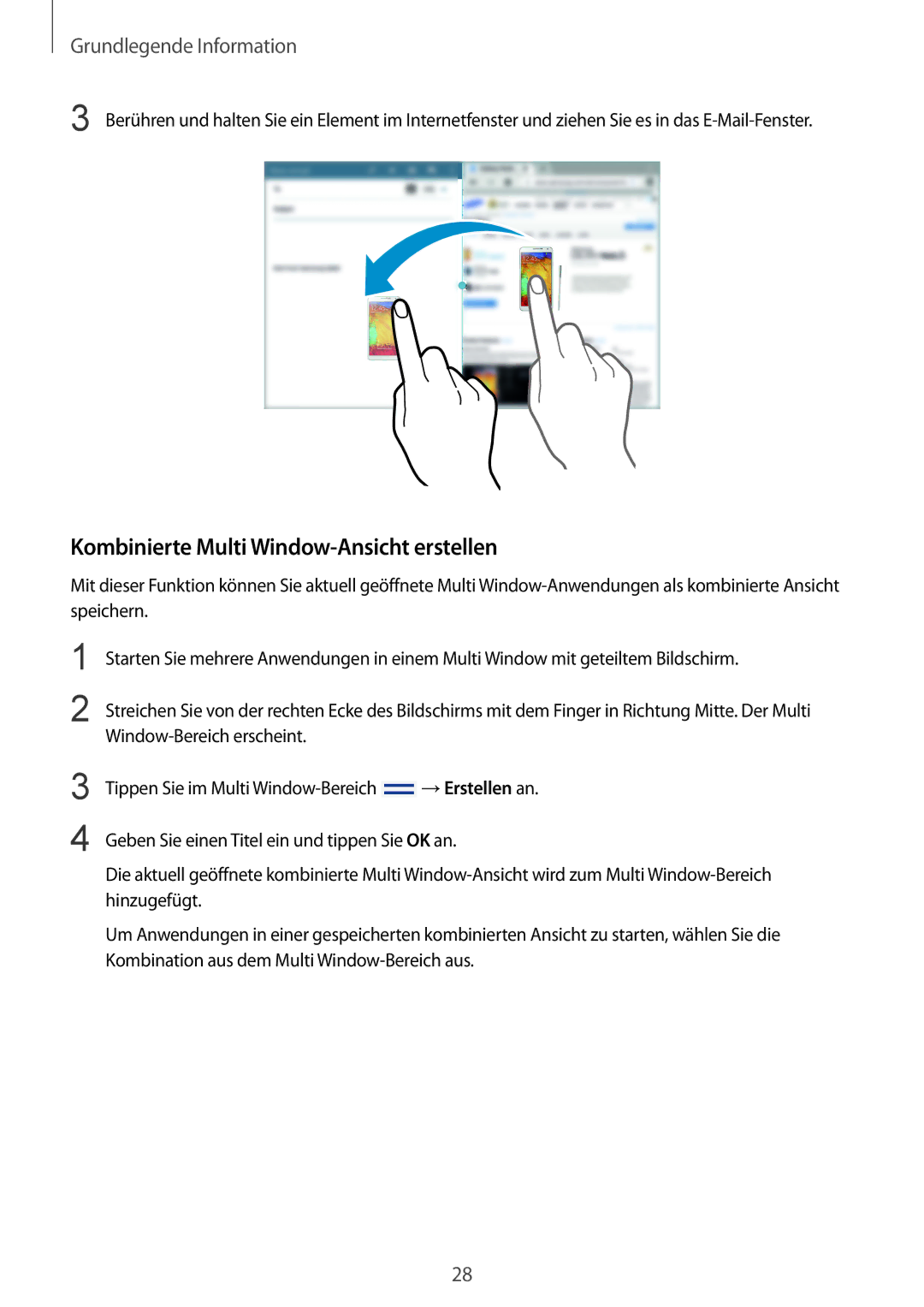 Samsung SM-P9000ZKASEB, SM-P9000ZWAATO, SM-P9000ZKAXEO, SM-P9000ZKAATO manual Kombinierte Multi Window-Ansicht erstellen 