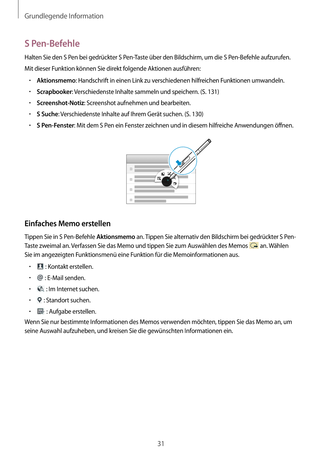 Samsung SM-P9000ZWADBT, SM-P9000ZWAATO, SM-P9000ZKAXEO, SM-P9000ZKASEB, SM-P9000ZKAATO Pen-Befehle, Einfaches Memo erstellen 