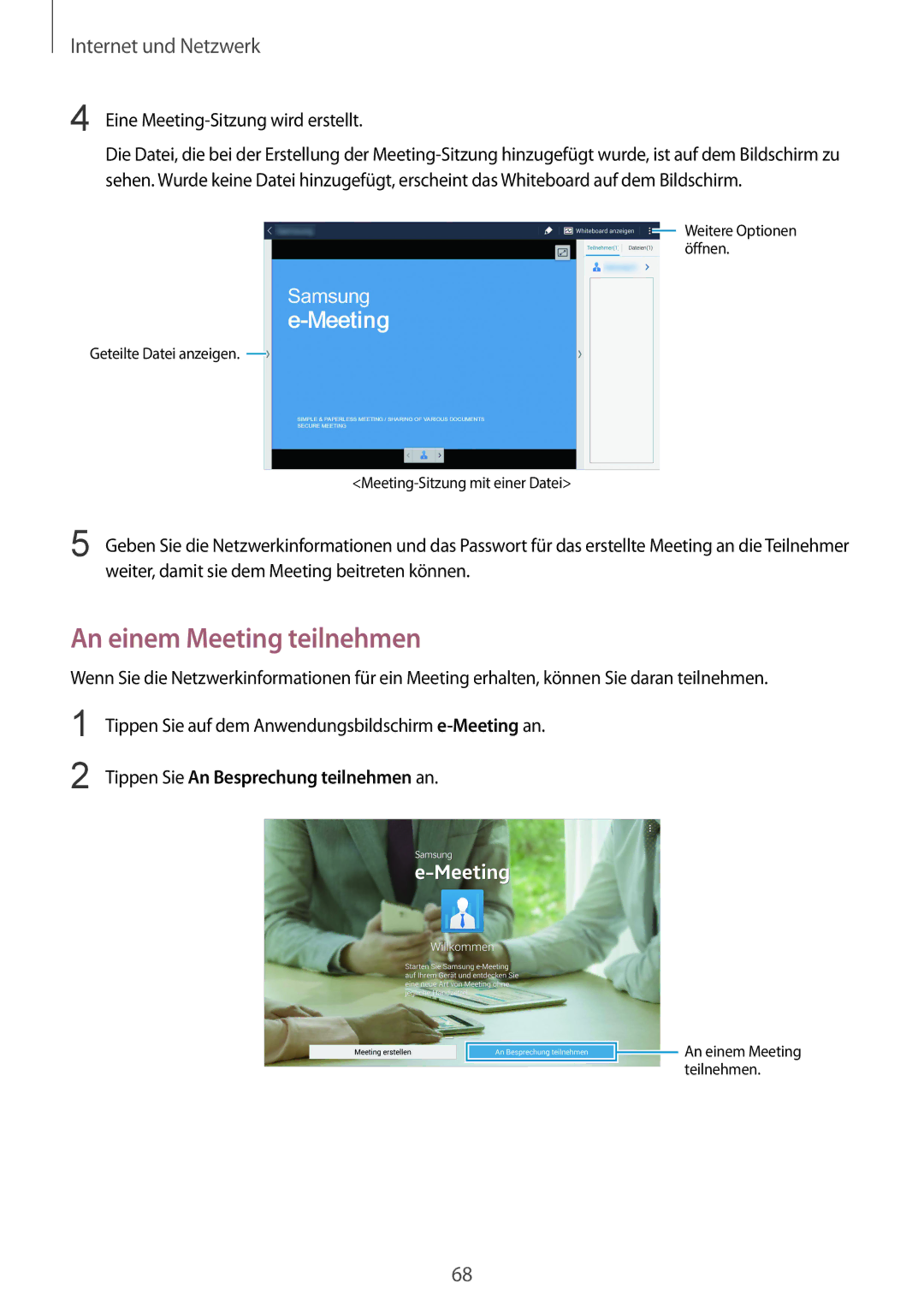 Samsung SM-P9000ZKAATO, SM-P9000ZWAATO, SM-P9000ZKAXEO An einem Meeting teilnehmen, Tippen Sie An Besprechung teilnehmen an 