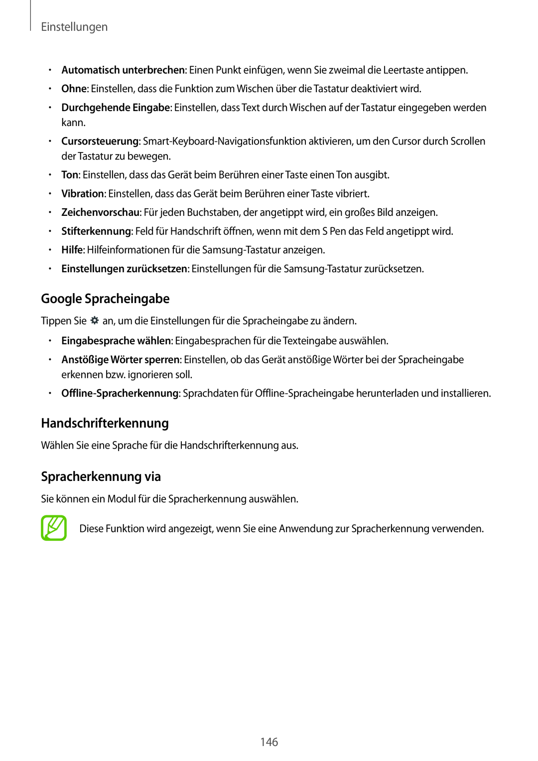 Samsung SM-P9000ZKAATO, SM-P9000ZWAATO manual Google Spracheingabe, Handschrifterkennung, Spracherkennung via, Einstellungen 