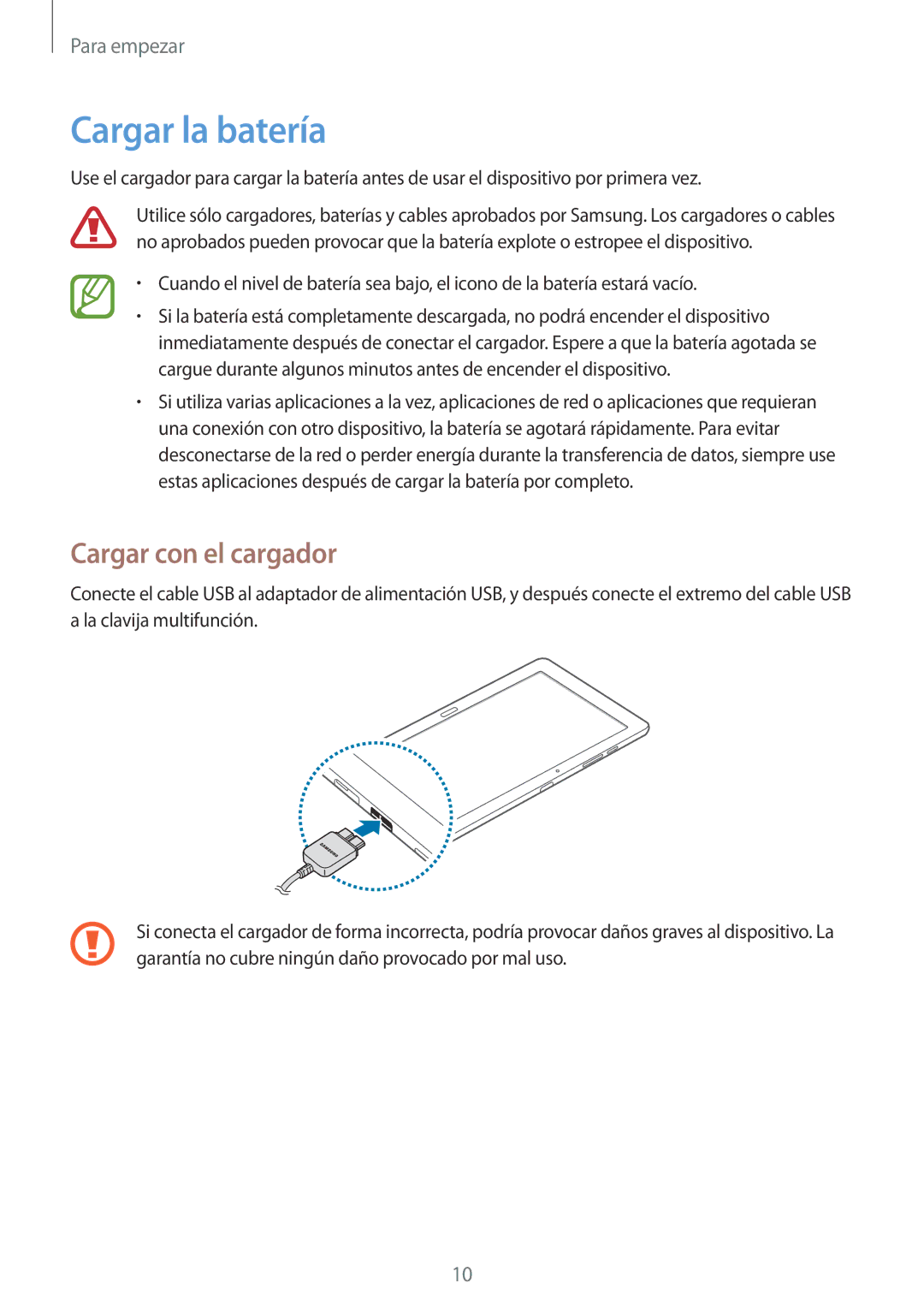 Samsung SM-P9000ZWADBT, SM-P9000ZWATPH, SM-P9000ZKATPH, SM-P9000ZKAPHE manual Cargar la batería, Cargar con el cargador 