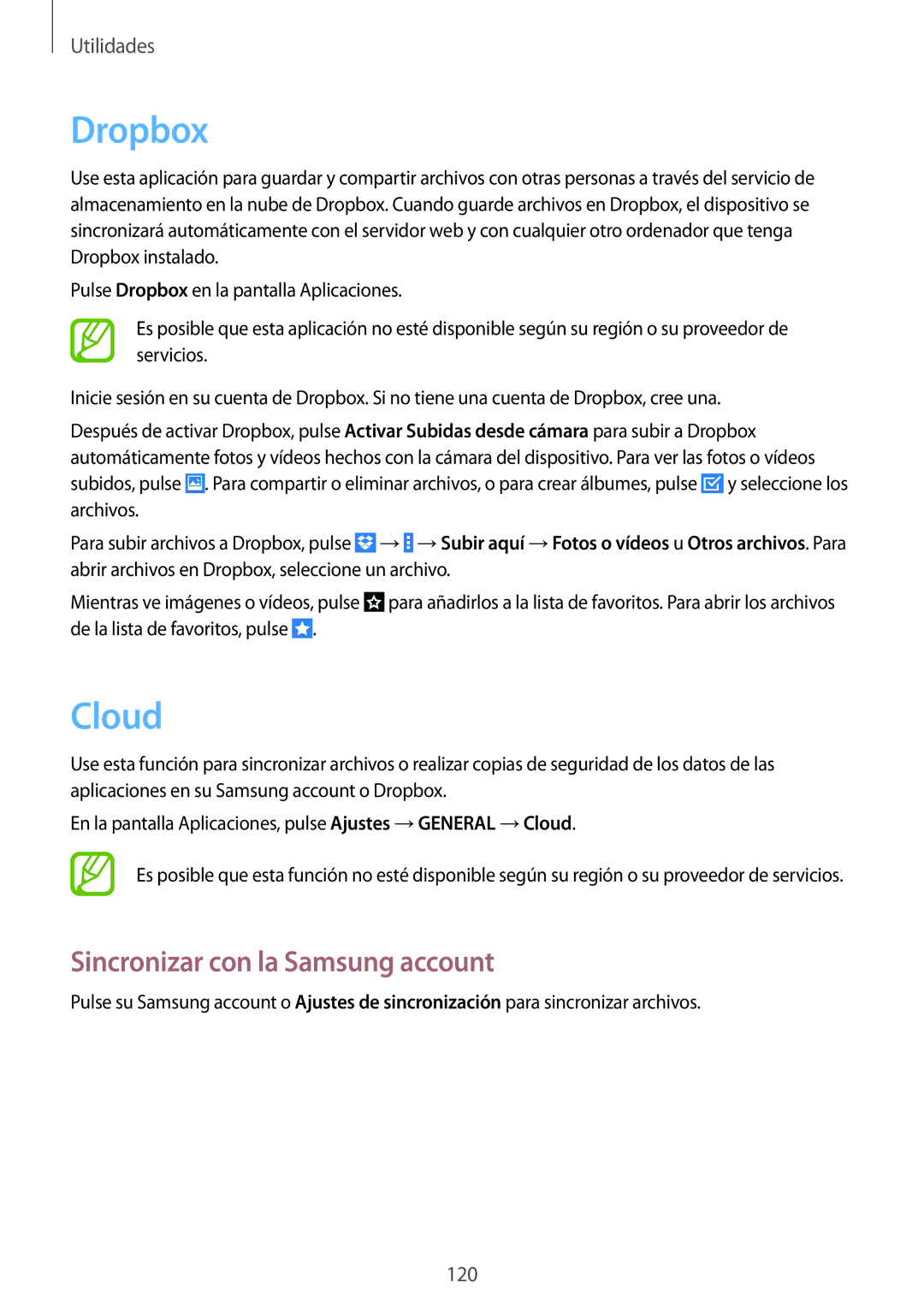 Samsung SM-P9000ZWADBT, SM-P9000ZWATPH, SM-P9000ZKATPH, SM-P9000ZKAPHE Dropbox, Cloud, Sincronizar con la Samsung account 