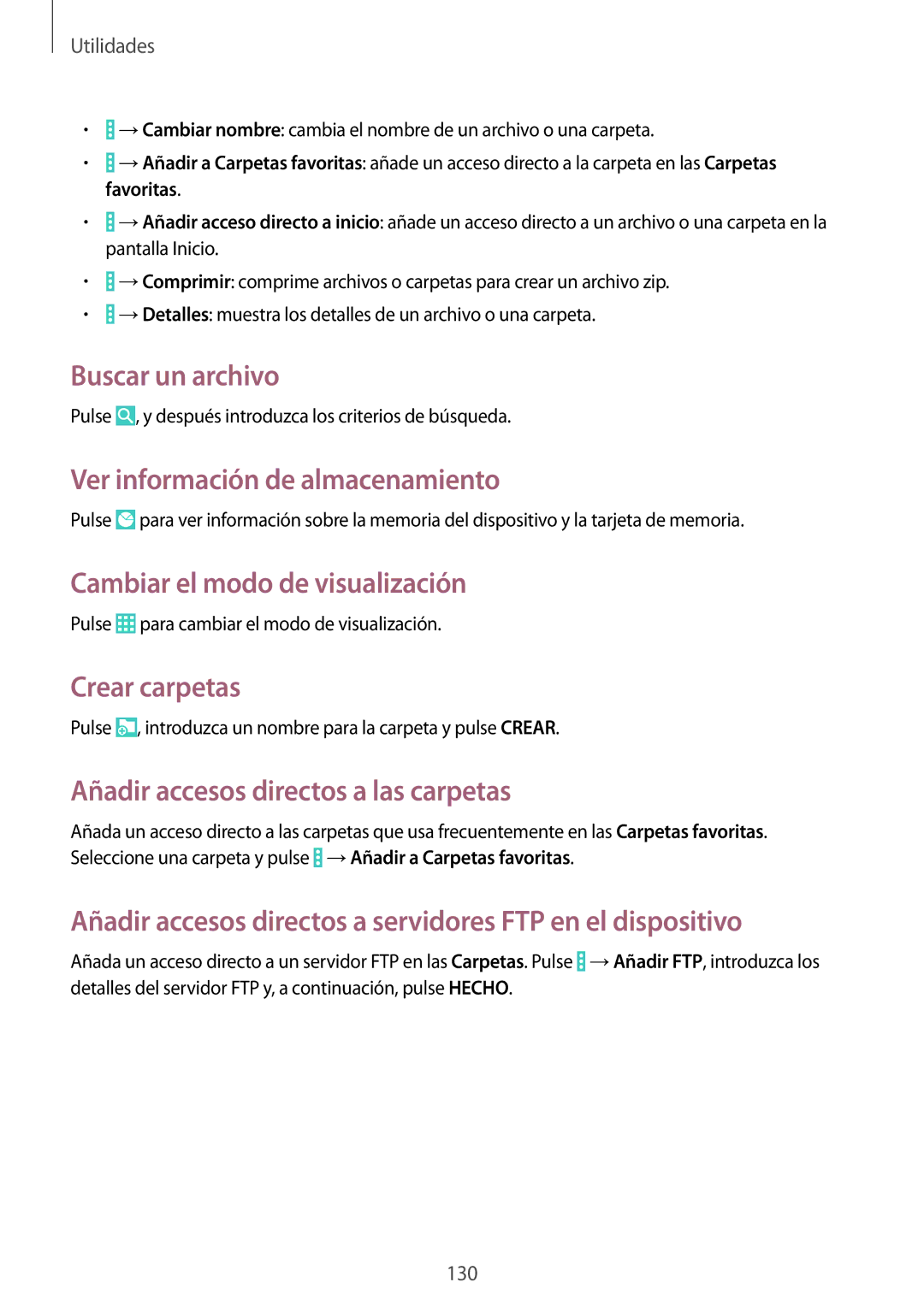 Samsung SM-P9000ZWADBT manual Buscar un archivo, Ver información de almacenamiento, Cambiar el modo de visualización 