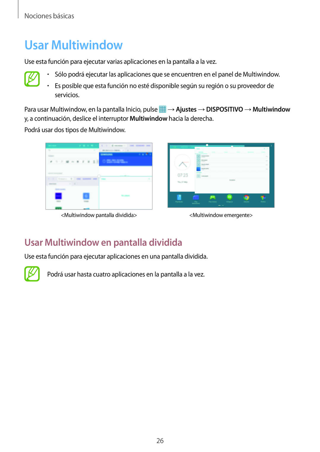 Samsung SM-P9000ZWATPH, SM-P9000ZWADBT, SM-P9000ZKATPH, SM-P9000ZKAPHE manual Usar Multiwindow en pantalla dividida 