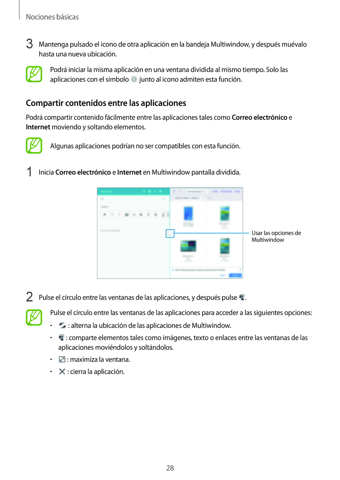 Samsung SM-P9000ZKAPHE, SM-P9000ZWADBT, SM-P9000ZWATPH, SM-P9000ZKATPH manual Compartir contenidos entre las aplicaciones 