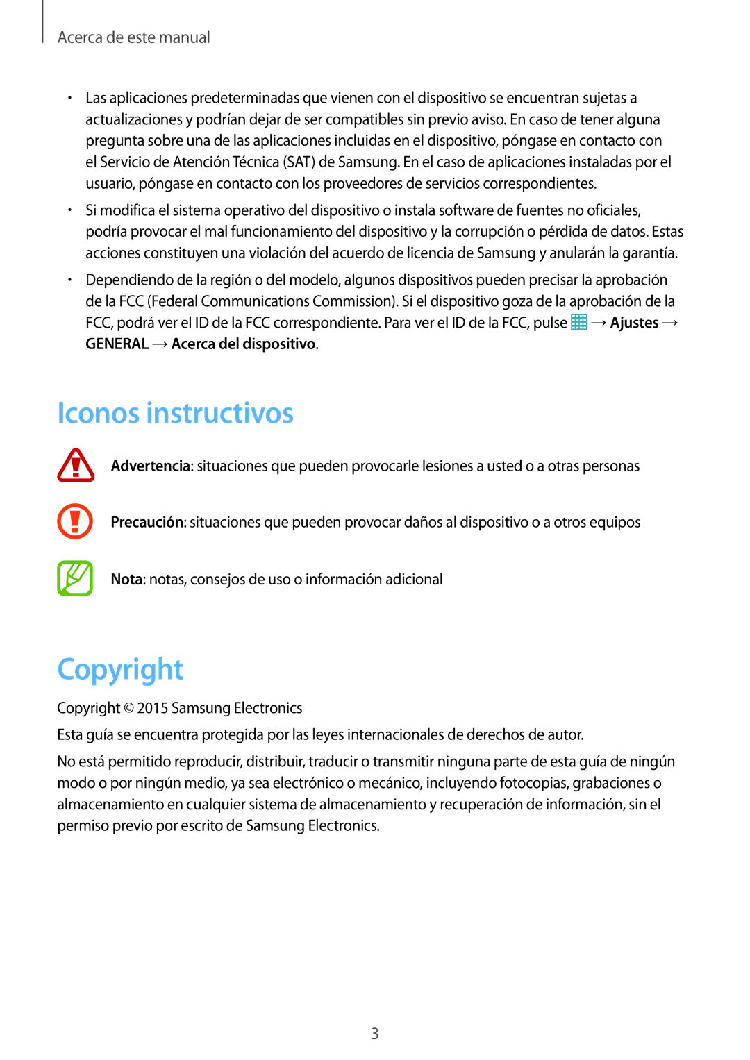 Samsung SM-P9000ZKAPHE, SM-P9000ZWADBT, SM-P9000ZWATPH, SM-P9000ZKATPH, SM-P9000ZWAPHE manual Iconos instructivos, Copyright 