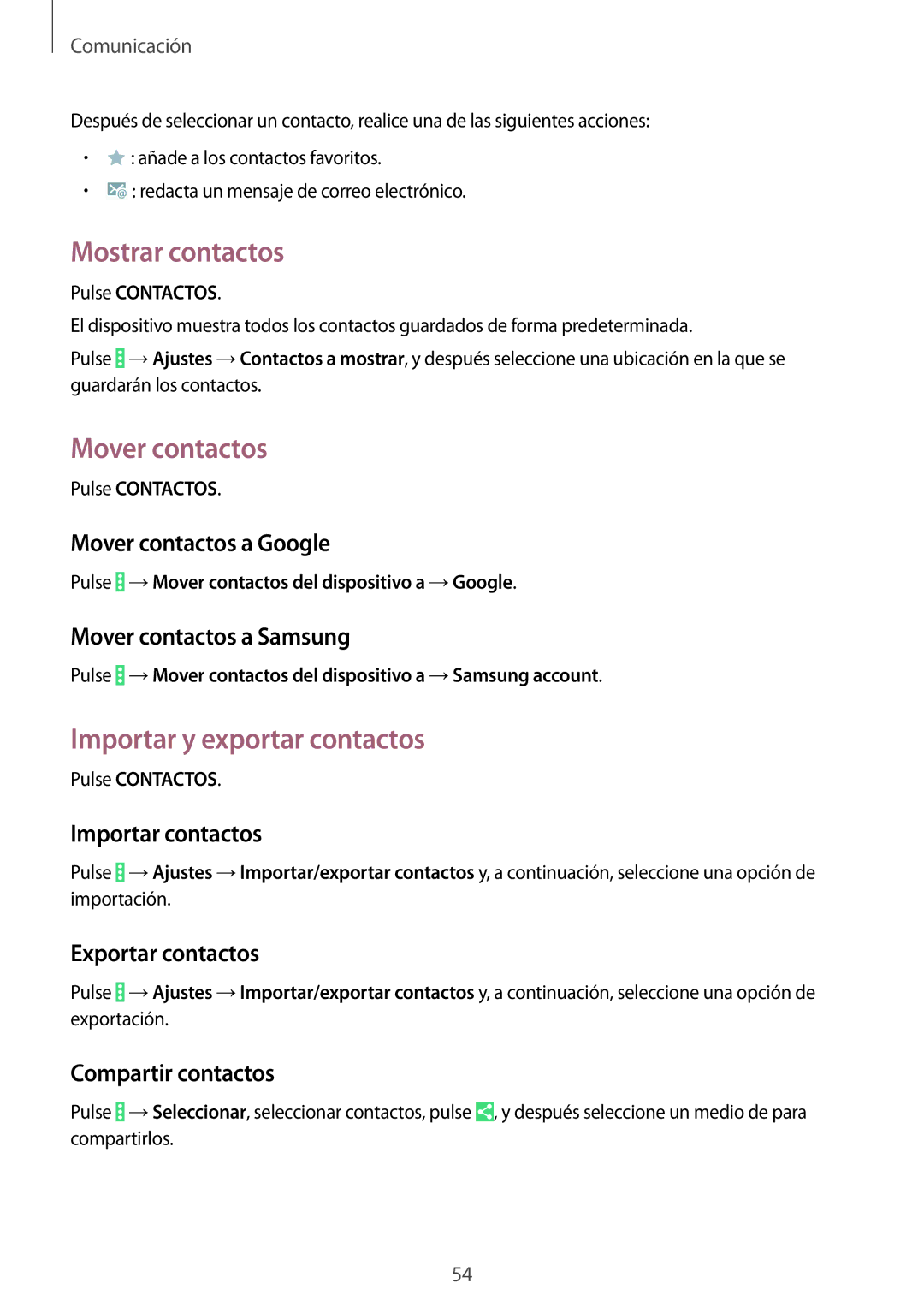 Samsung SM-P9000ZWAPHE, SM-P9000ZWADBT, SM-P9000ZWATPH Mostrar contactos, Mover contactos, Importar y exportar contactos 