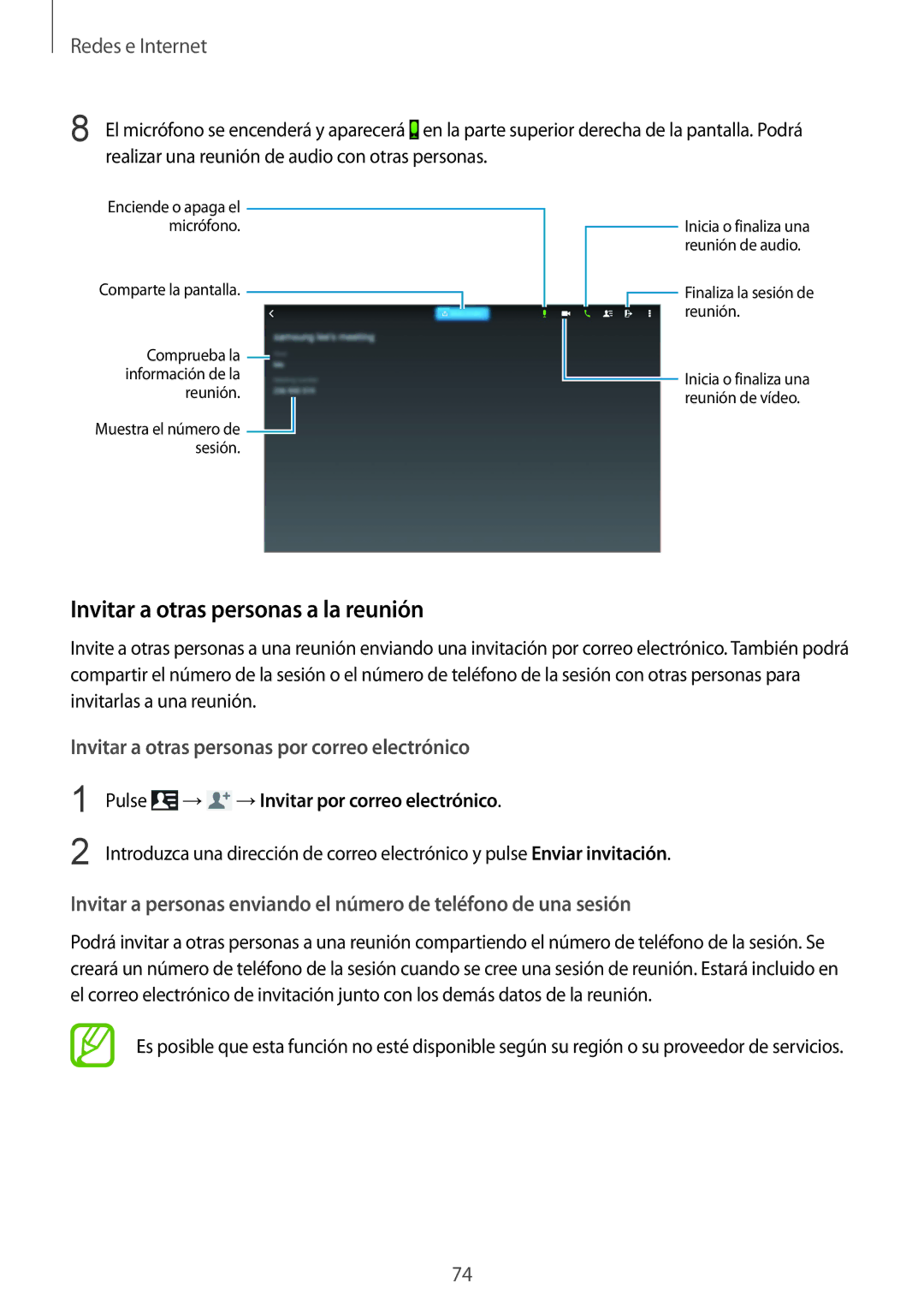 Samsung SM-P9000ZWAPHE, SM-P9000ZWADBT manual Invitar a otras personas a la reunión, →Invitar por correo electrónico 