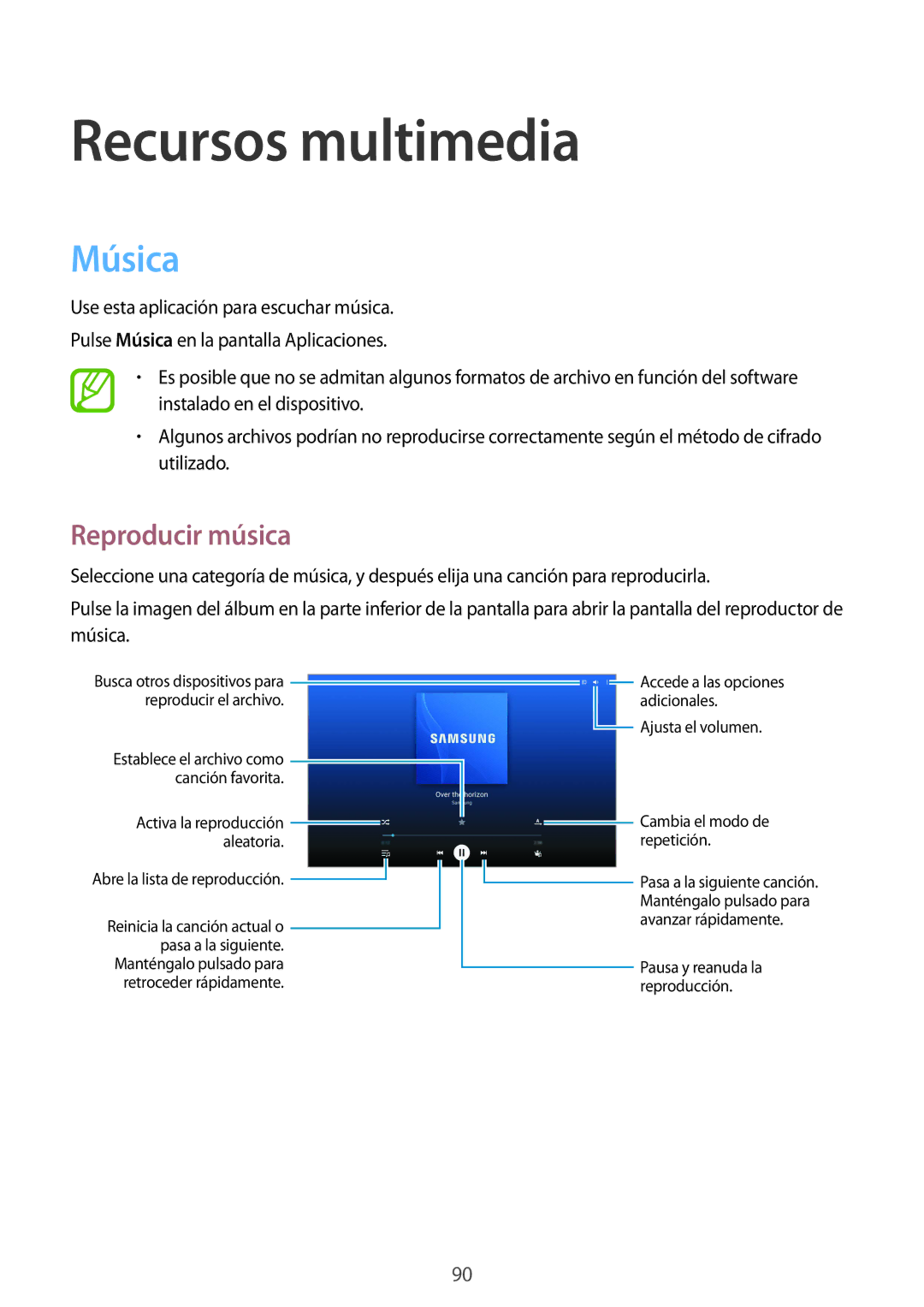 Samsung SM-P9000ZWADBT, SM-P9000ZWATPH, SM-P9000ZKATPH, SM-P9000ZKAPHE, SM-P9000ZWAPHE manual Música, Reproducir música 