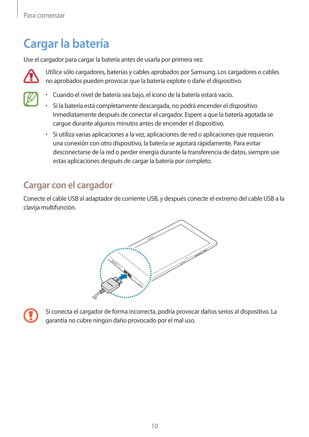 Samsung SM-P9000ZWADBT, SM-P9000ZWATPH, SM-P9000ZKATPH, SM-P9000ZKAPHE manual Cargar la batería, Cargar con el cargador 